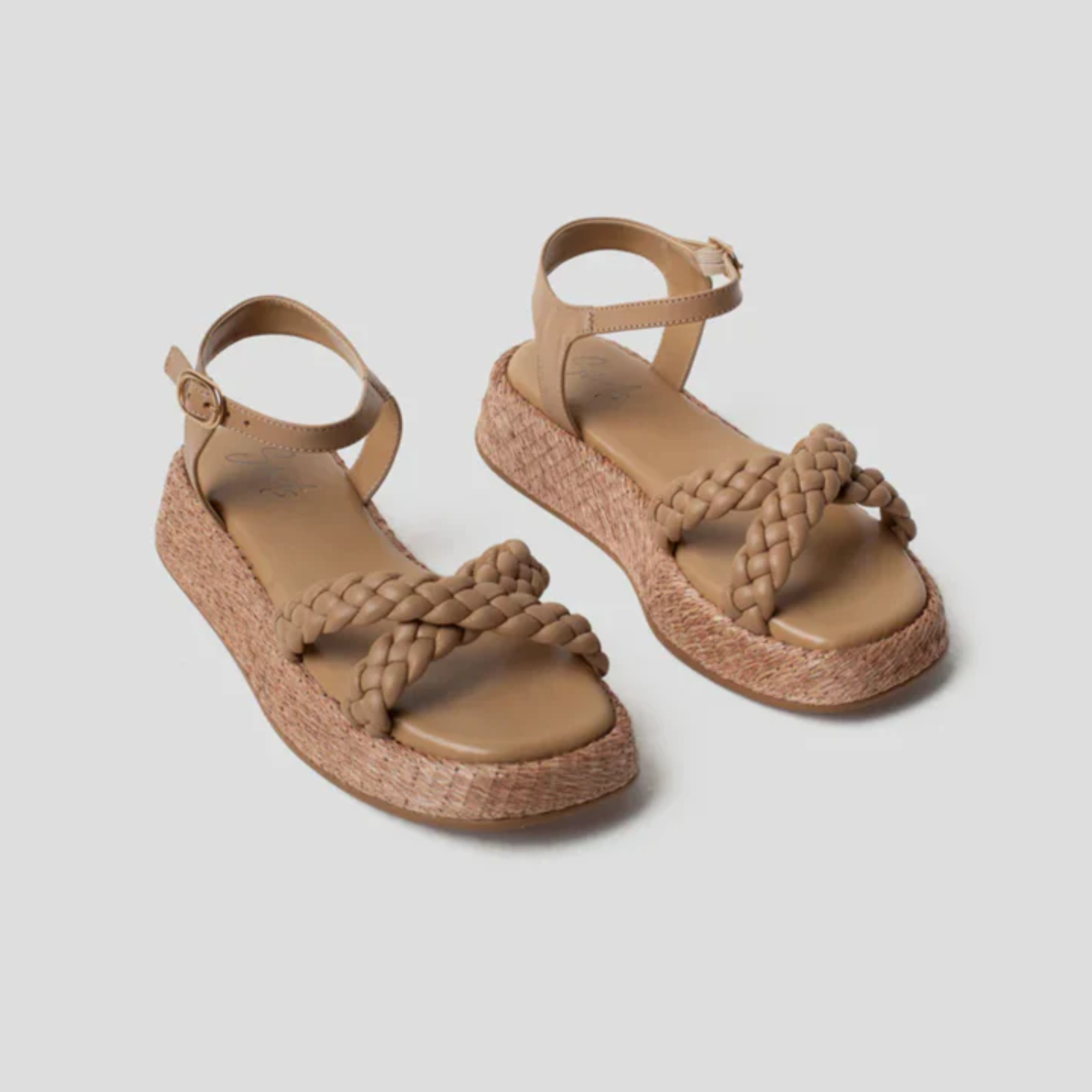 Anabela Flatform Couro Trançado Duda Bege Chanel