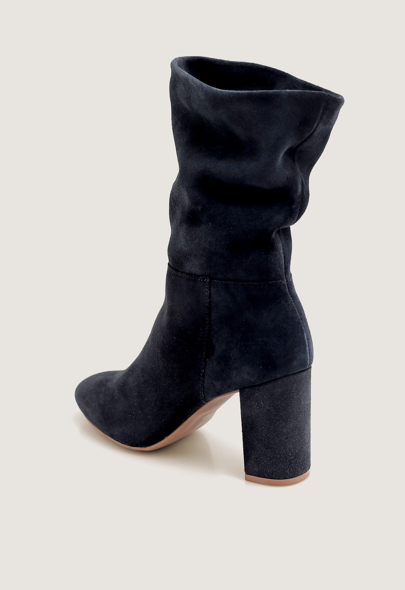 Bota Camurça Slouch Cano Médio Salto Bloco Azul