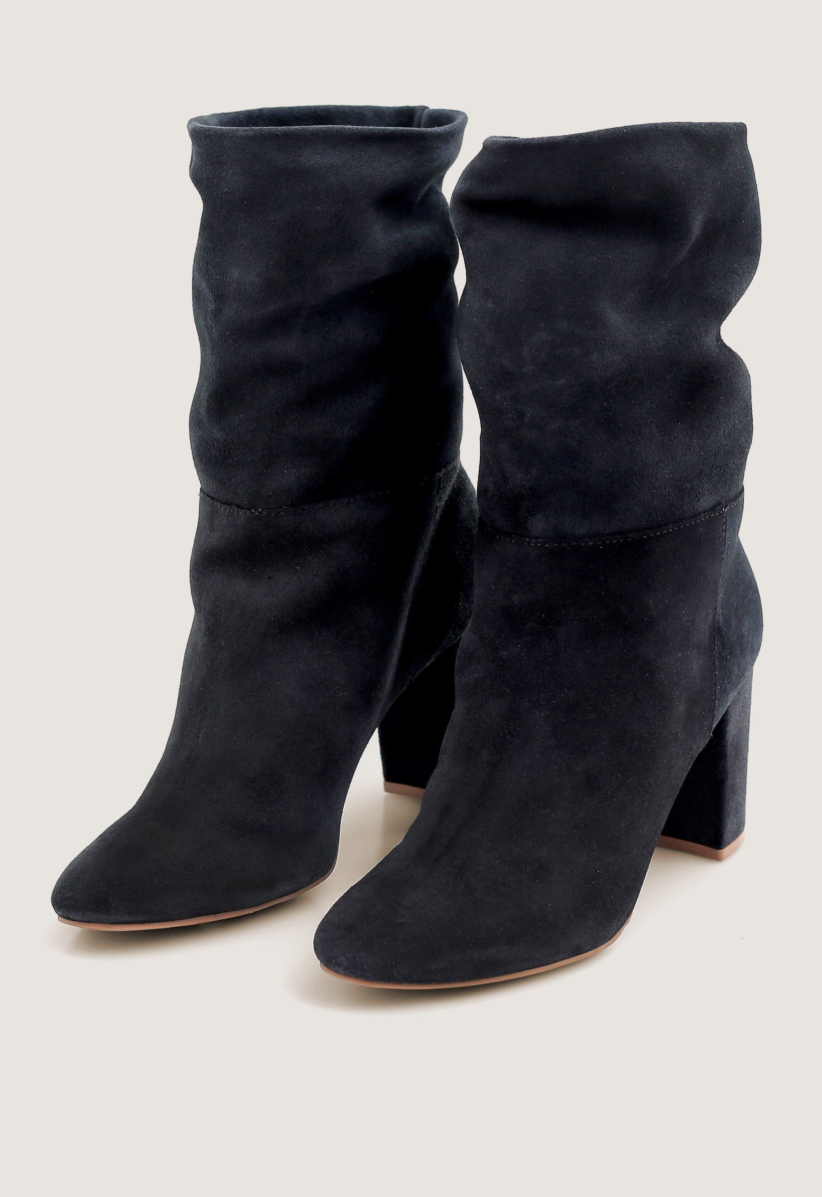 Bota Camurça Slouch Cano Médio Salto Bloco Azul