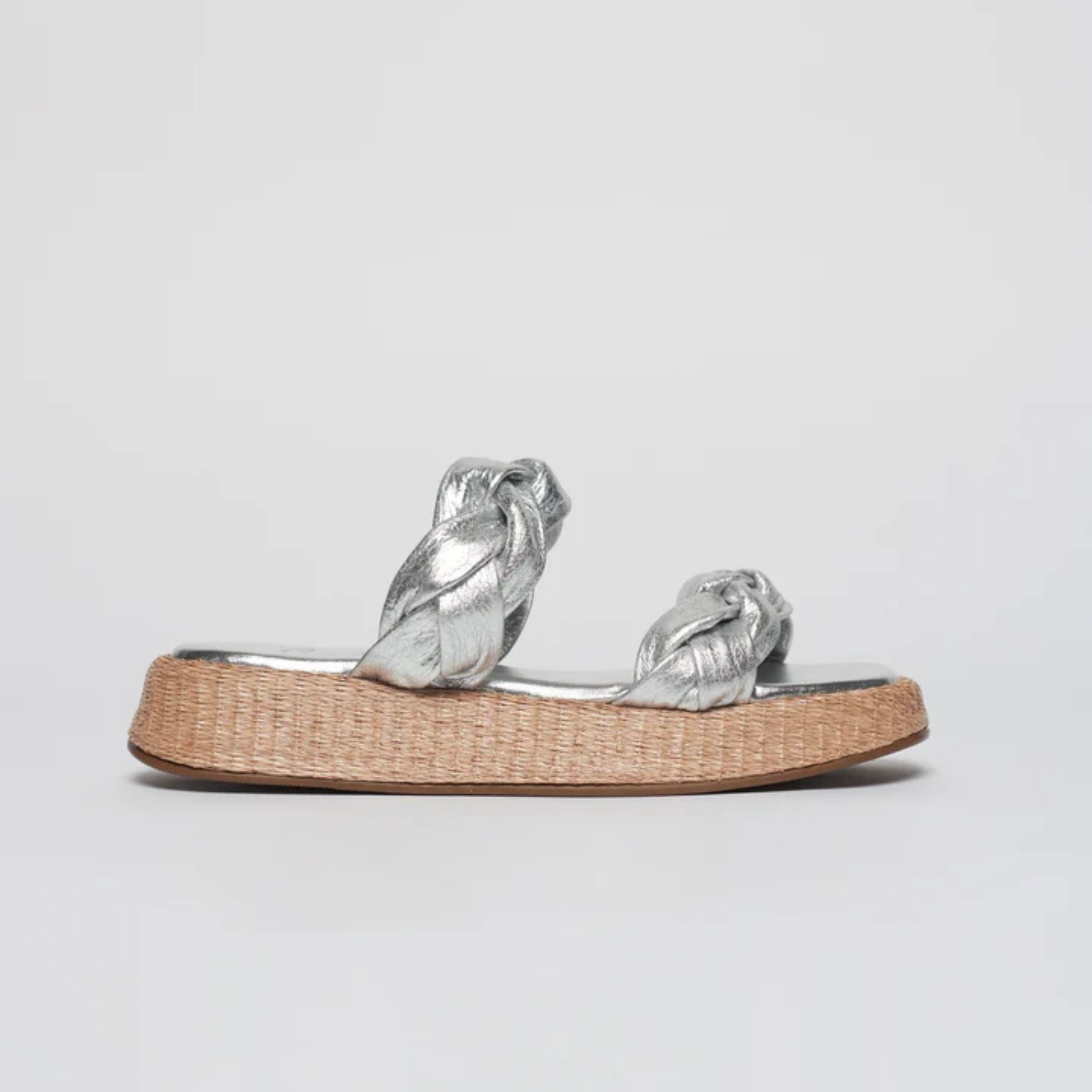 Anabela Flatform Couro Bela Prata