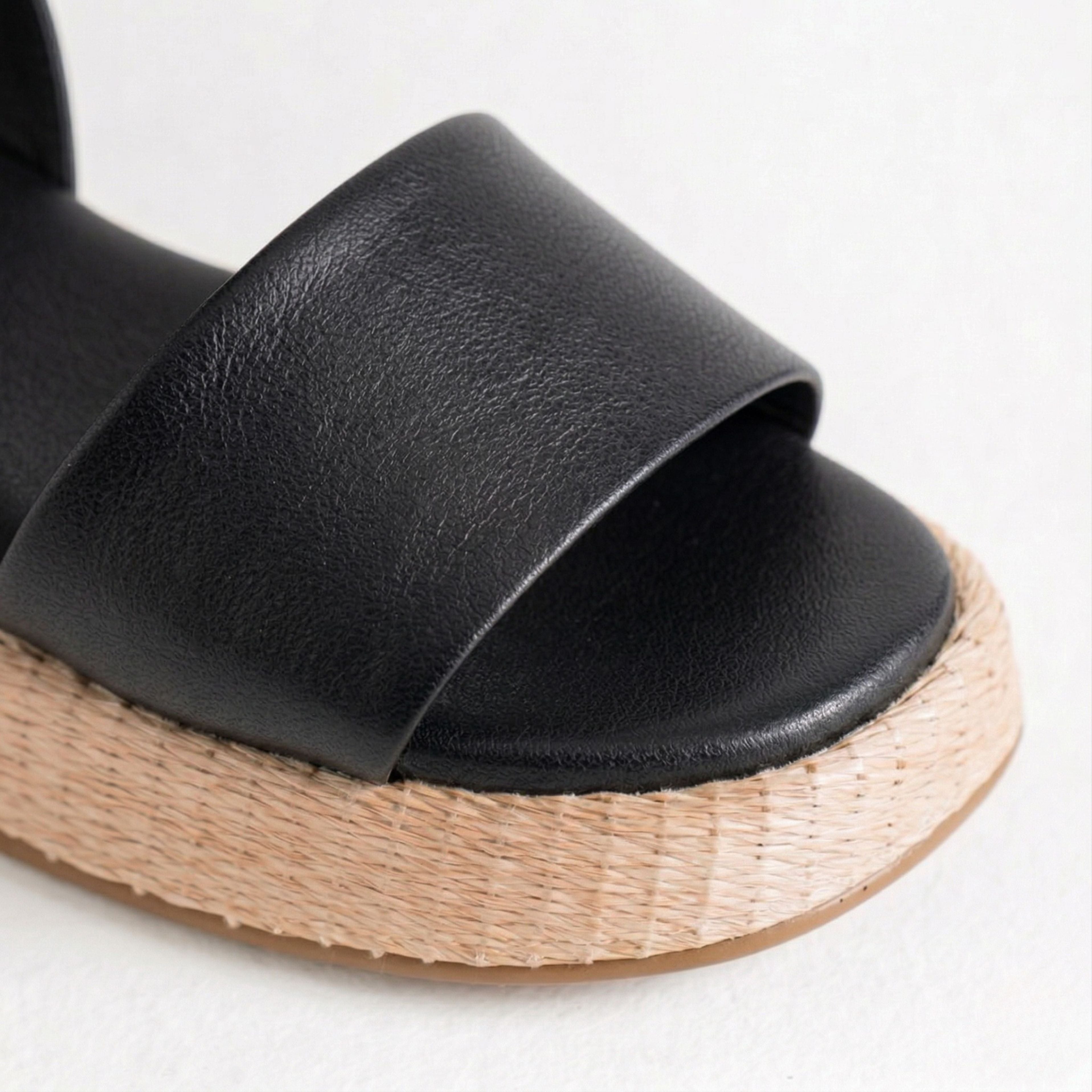 Anabela Flatform Couro Ana Preto