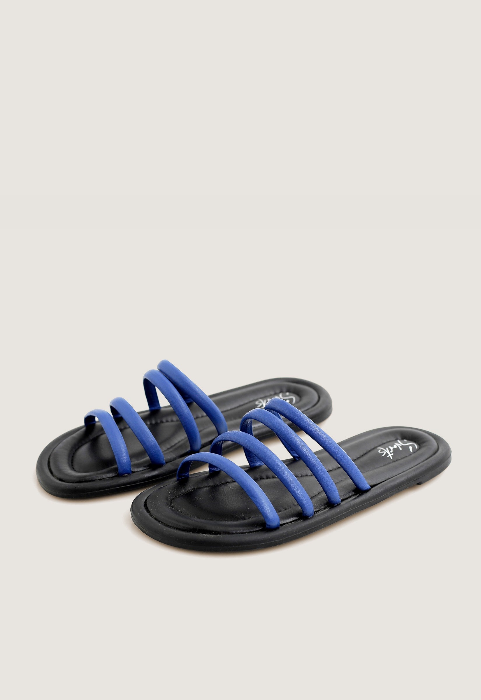 Rasteira Slide Tiras Metalizada Azul