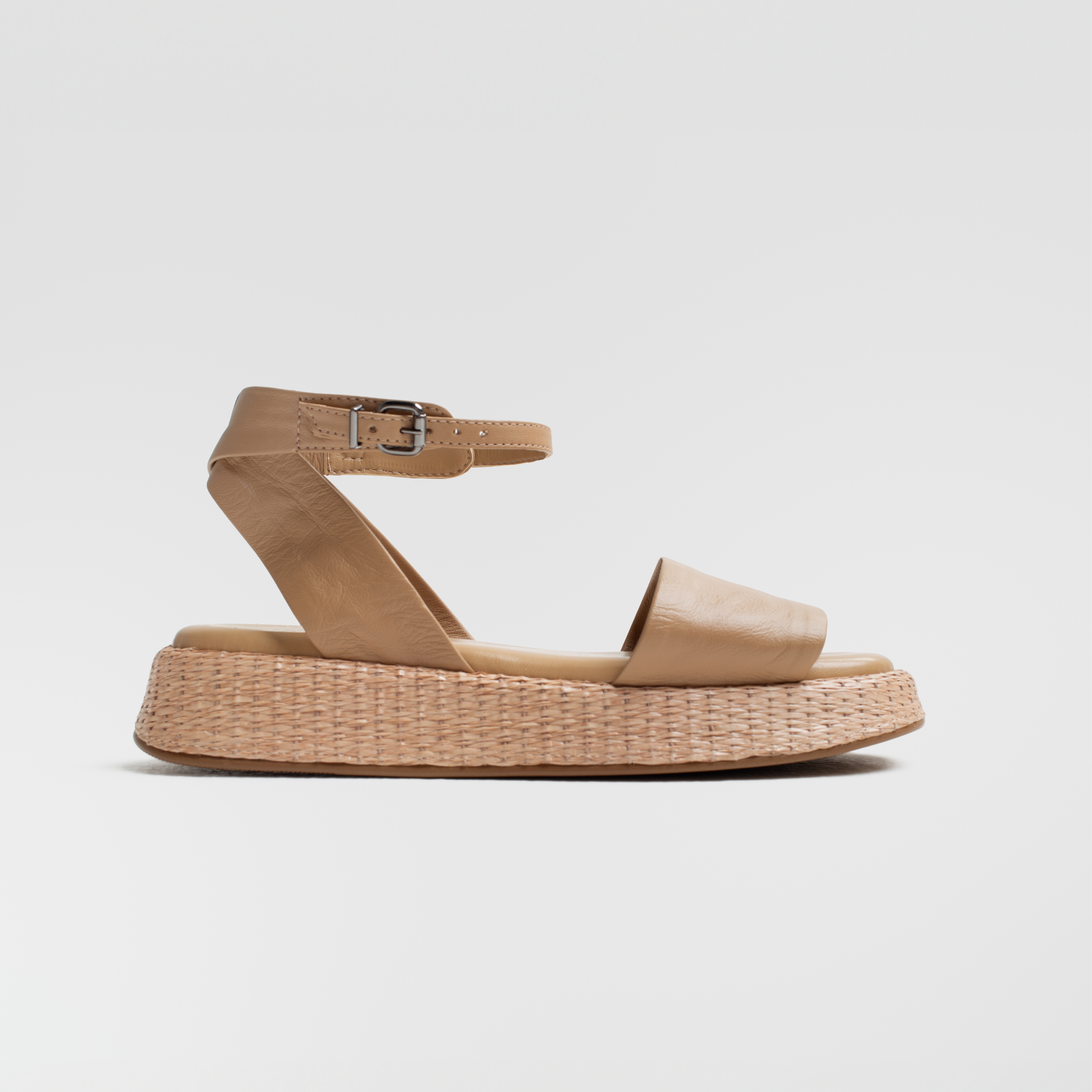 Anabela Flatform Couro Ana Bege