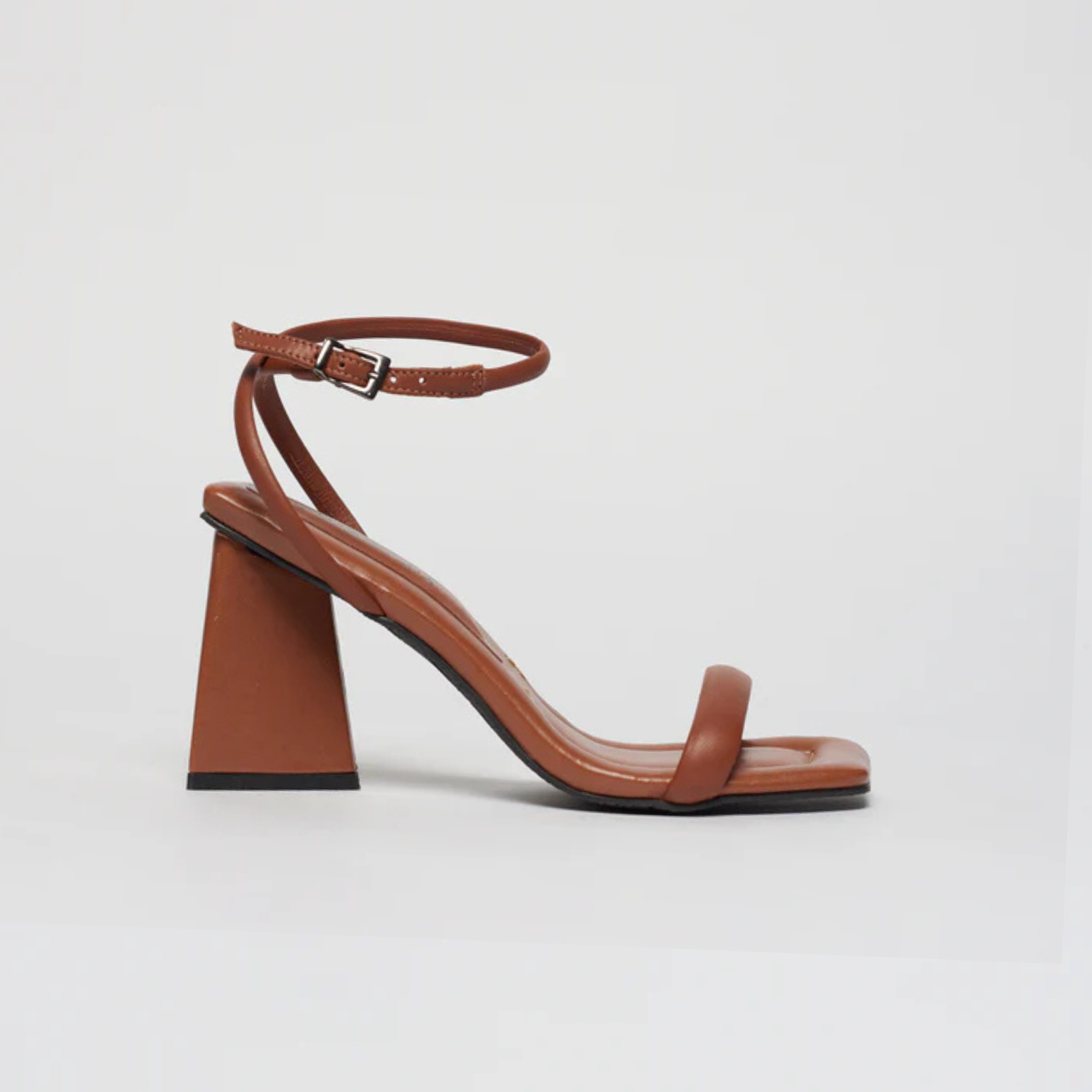 Sandália Couro Salto Bloco Maria Whisky