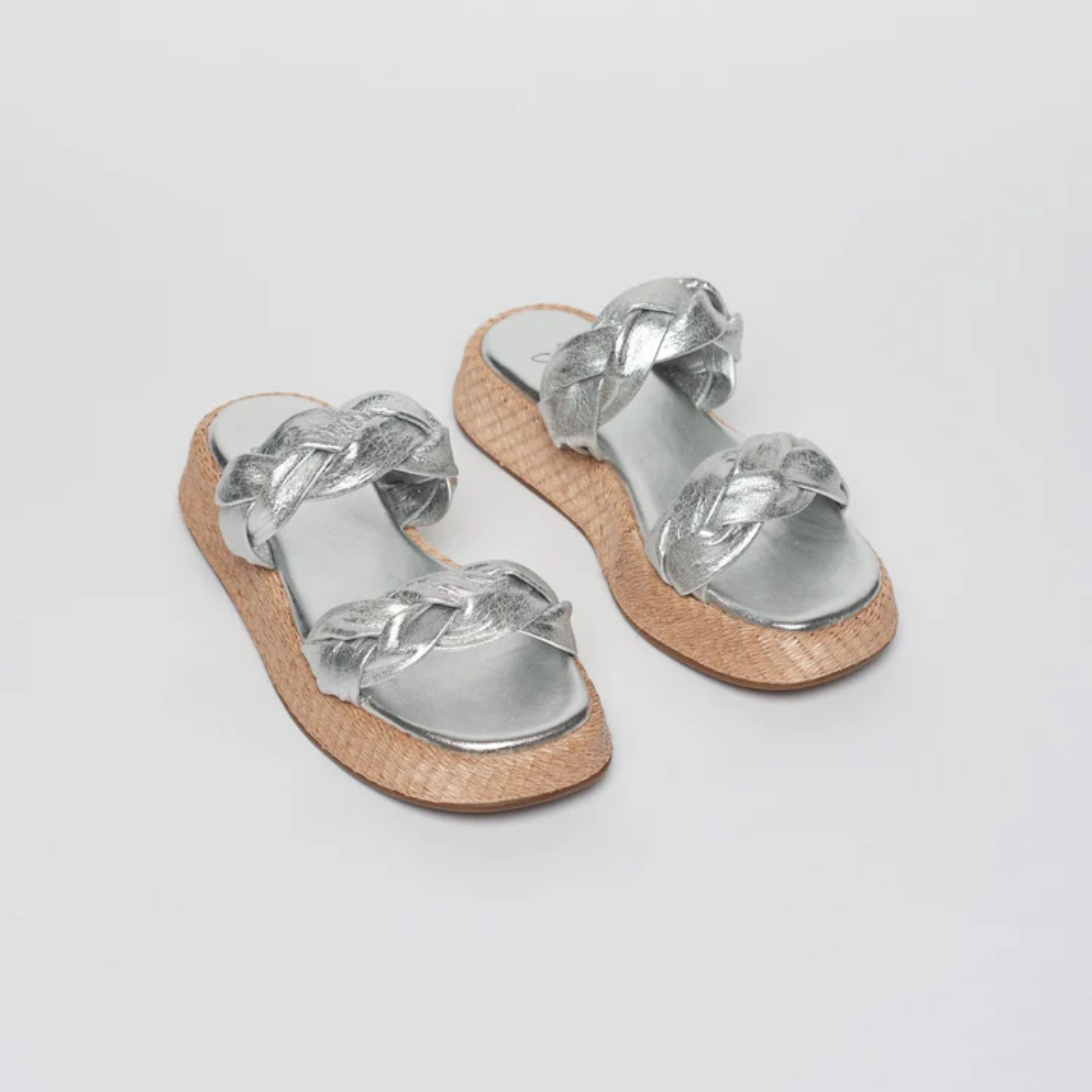 Anabela Flatform Couro Bela Prata