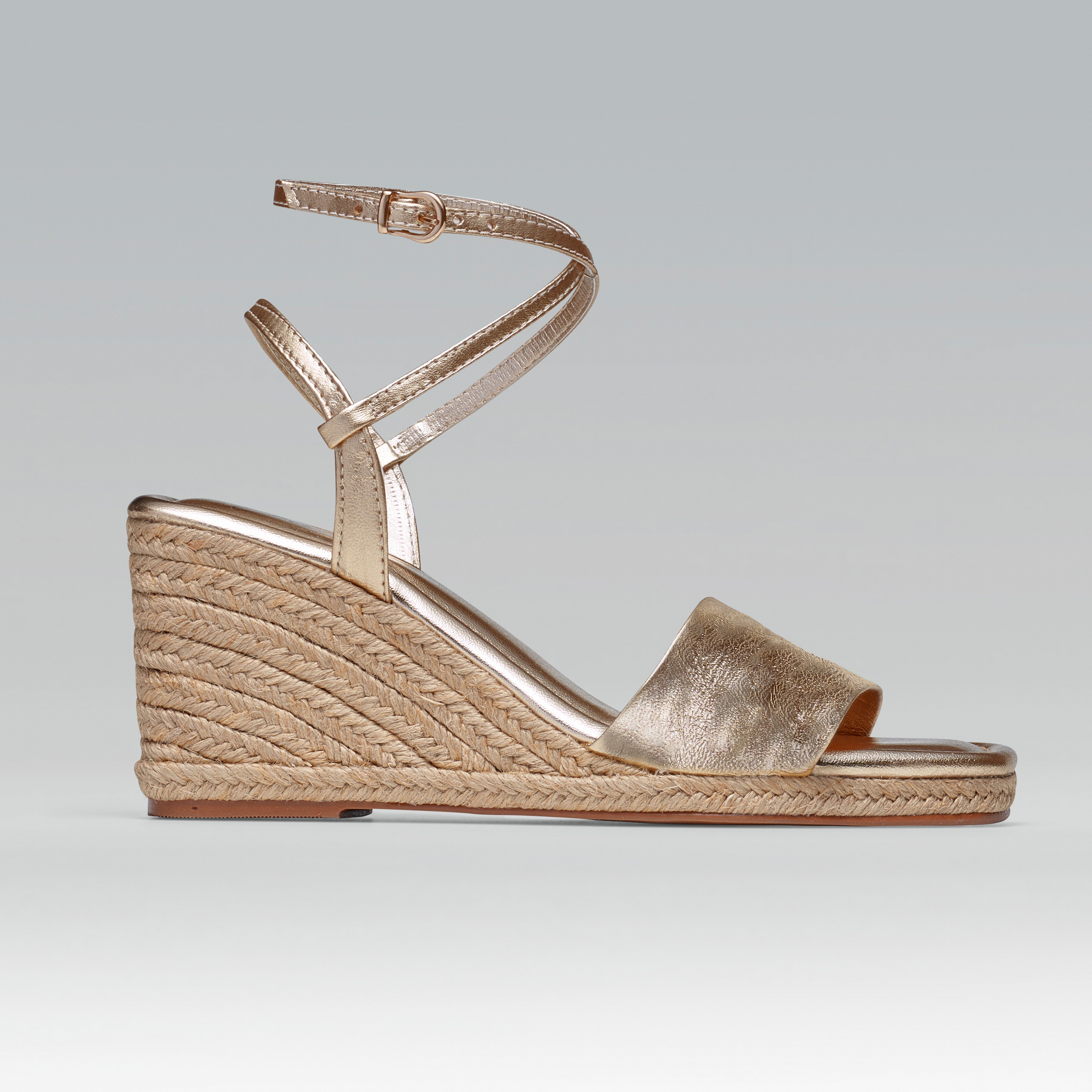 Anabela Couro Corda Tira Marina Ouro