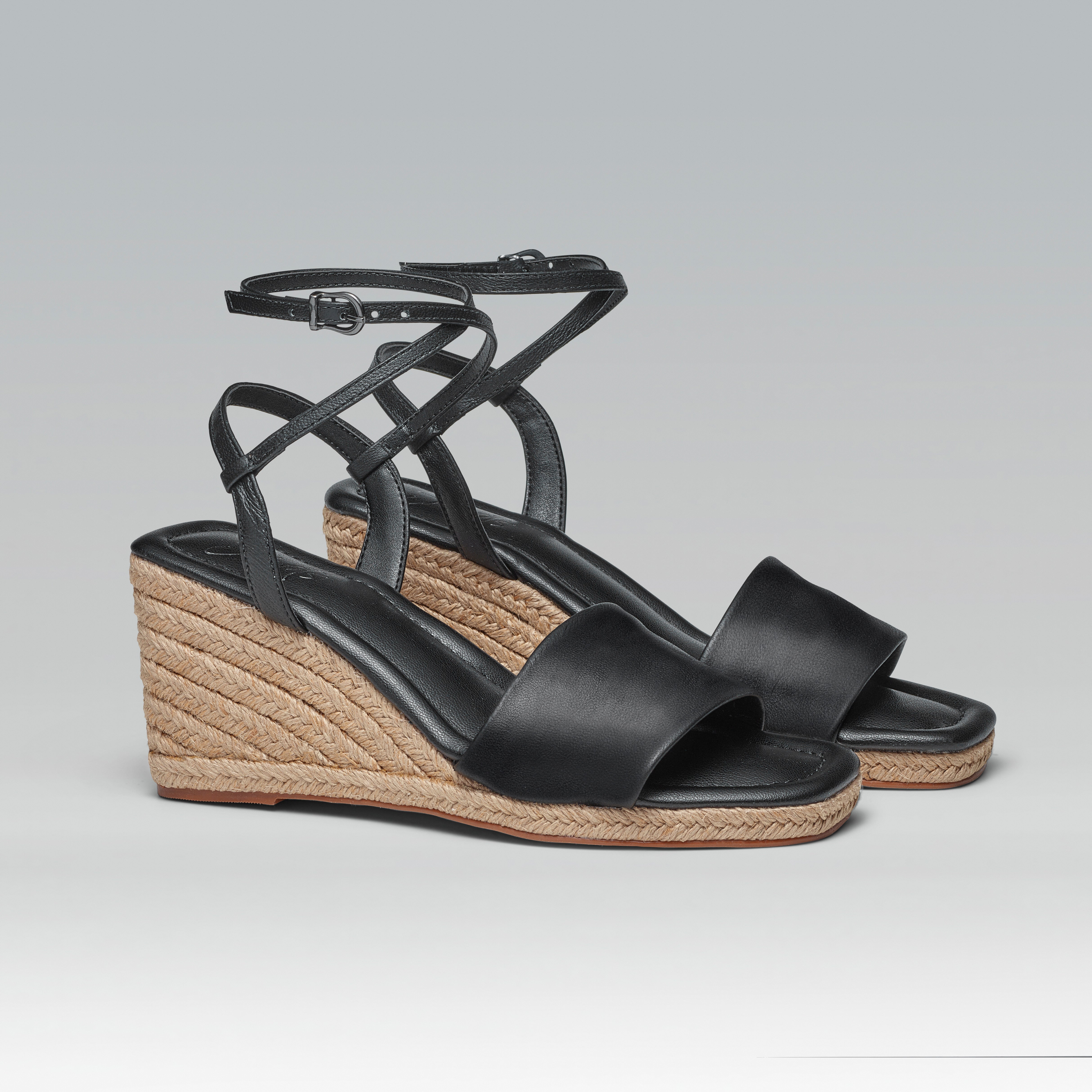 Anabela Couro Corda Tira Marina Preto