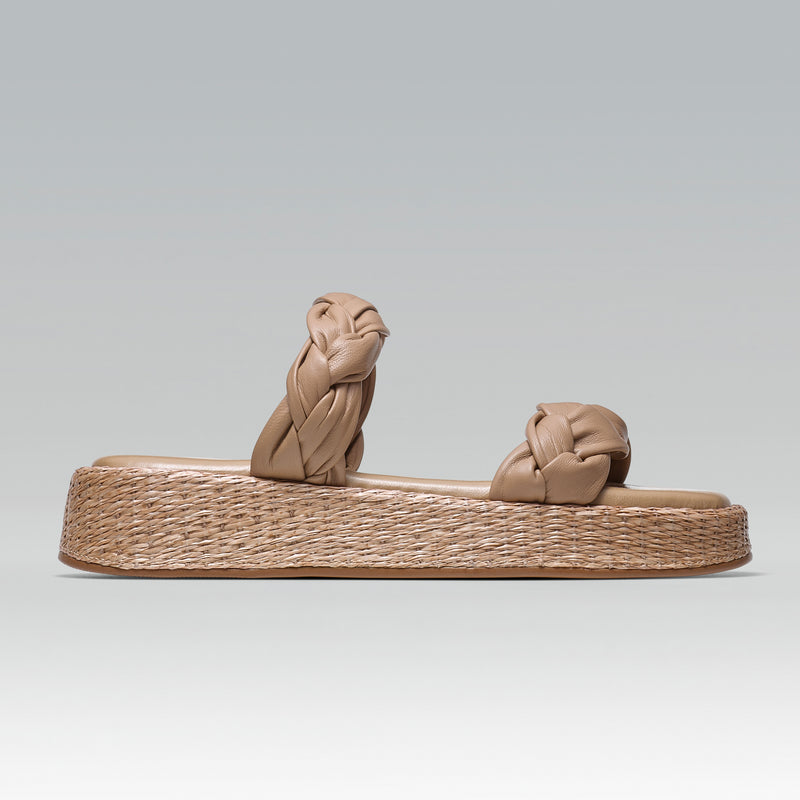 Anabela Flatform Couro Bela Bege — Svarts