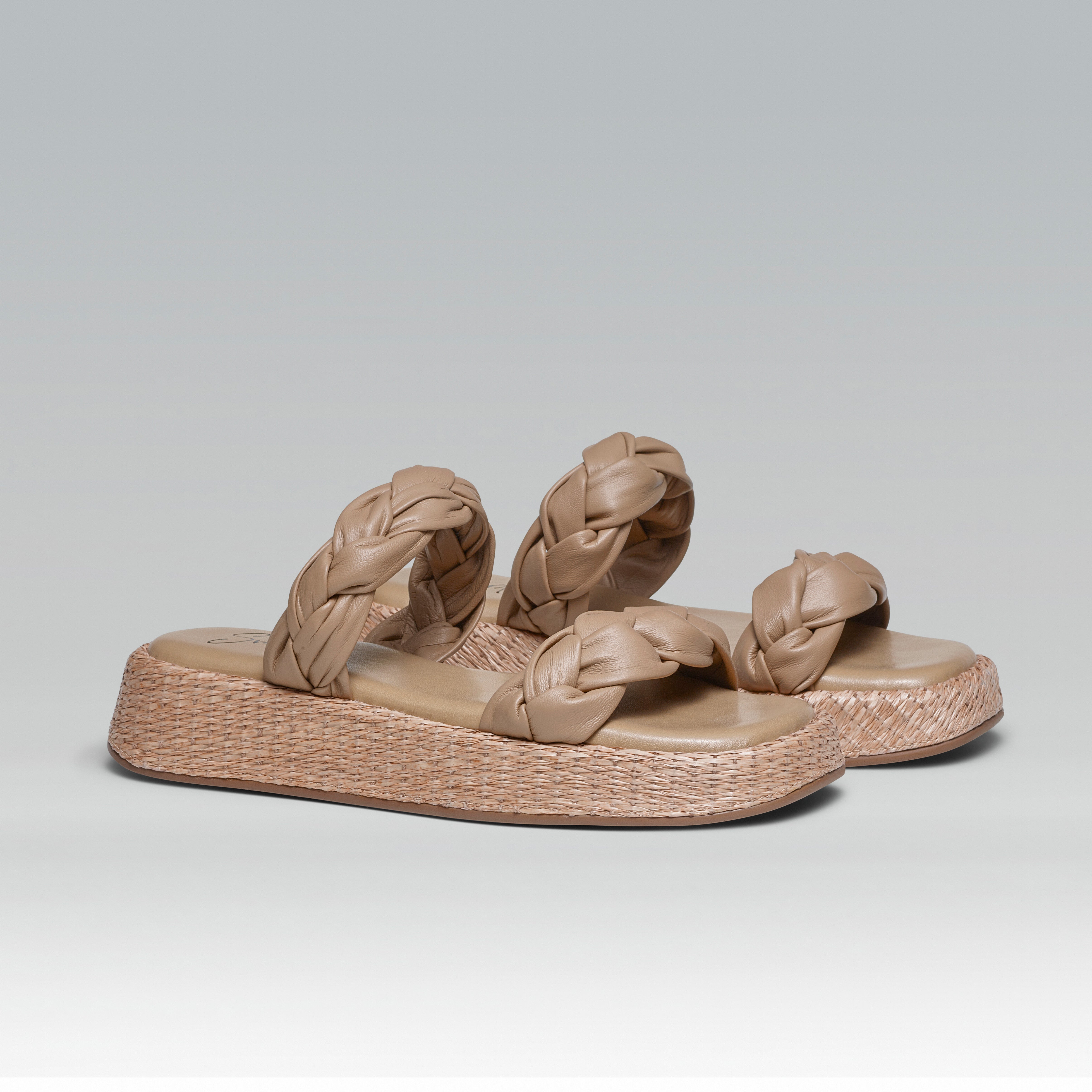 Anabela Flatform Couro Bela Bege