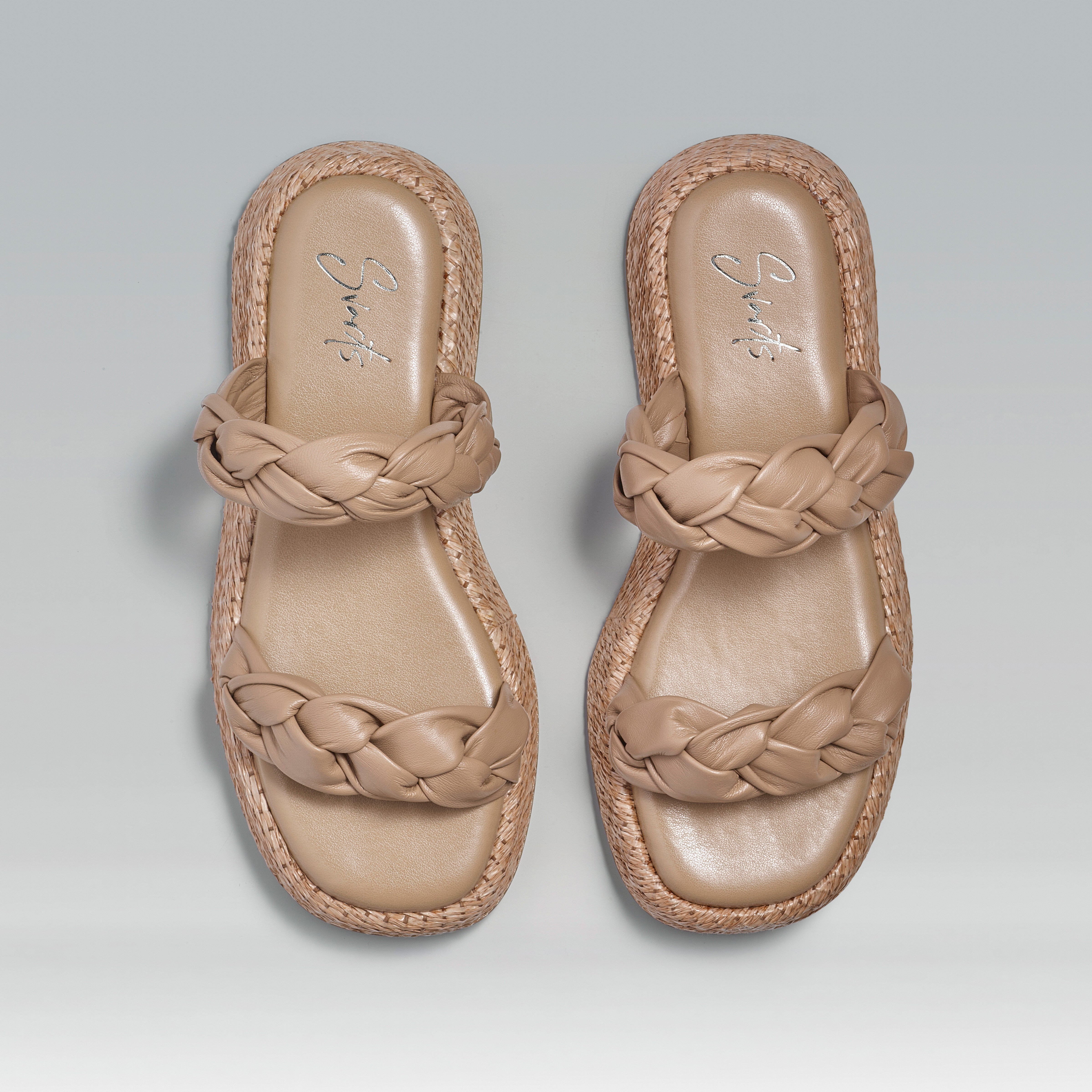 Anabela Flatform Couro Bela Bege