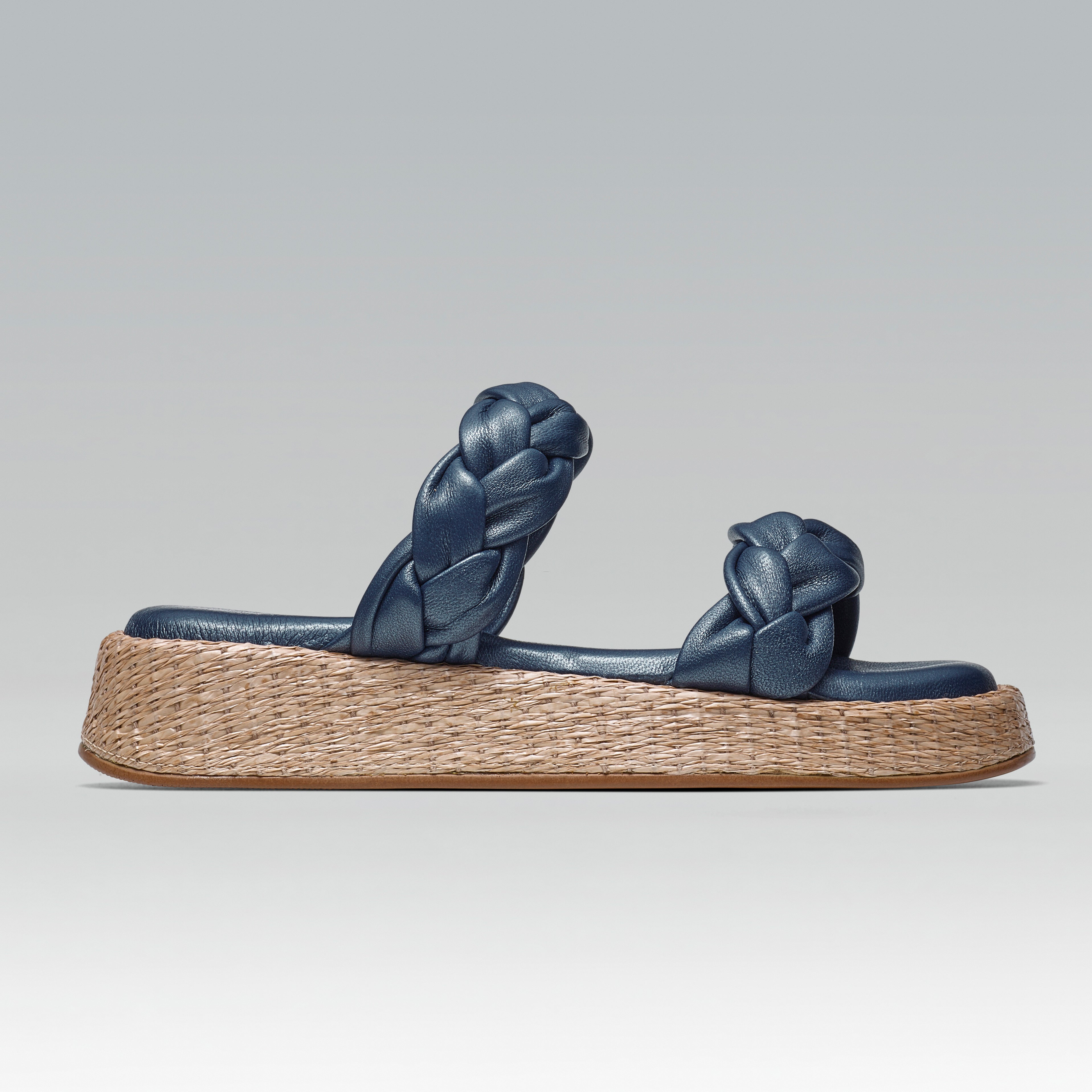 Anabela Flatform Couro Bela Marinho Perolado