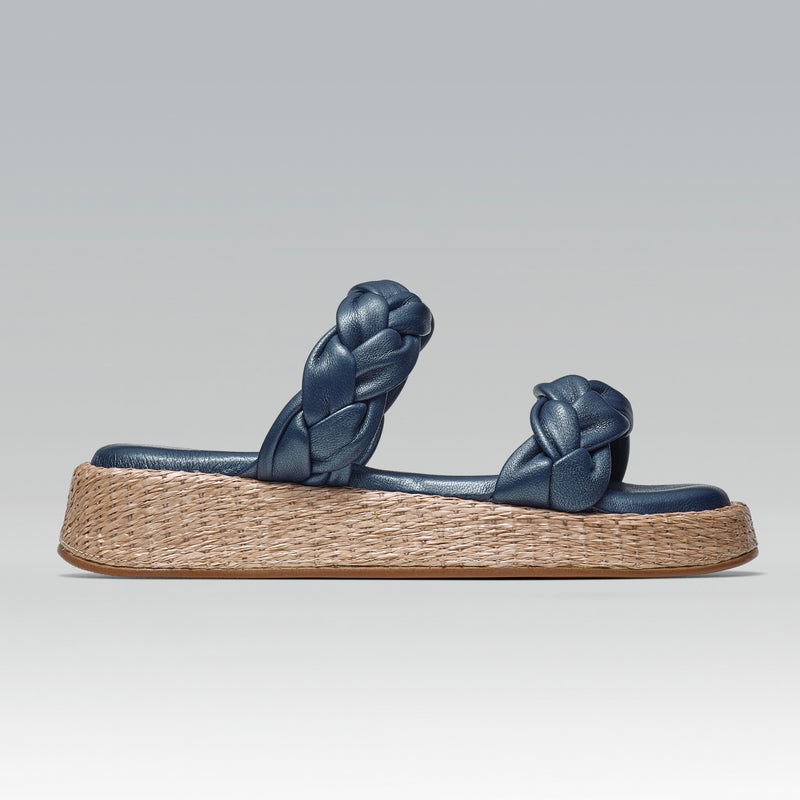 Anabela Flatform Couro Bela Marinho Perolado — Svarts