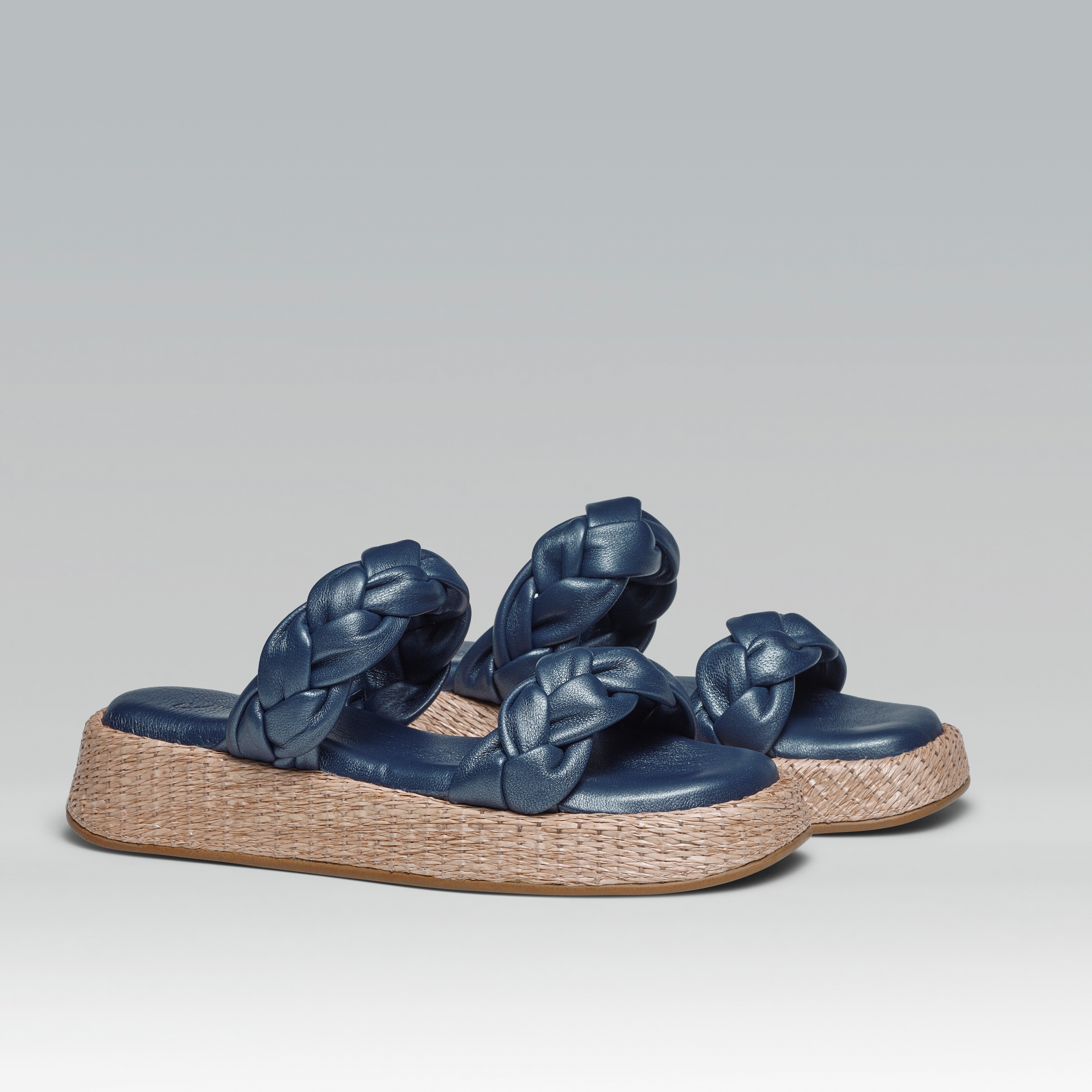 Anabela Flatform Couro Bela Marinho Perolado