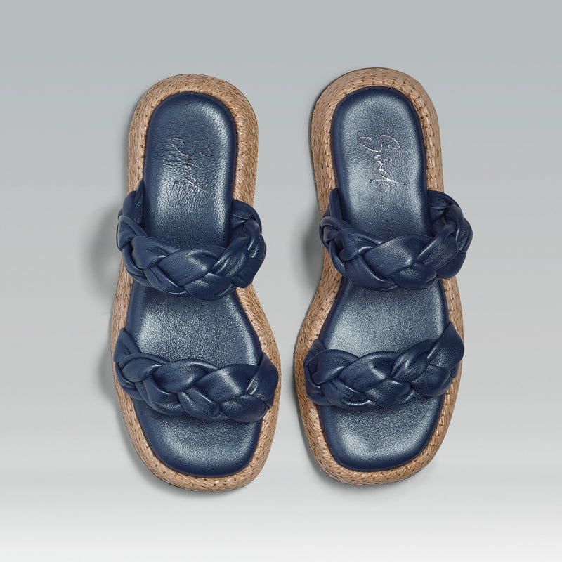 Anabela Flatform Couro Bela Marinho Perolado