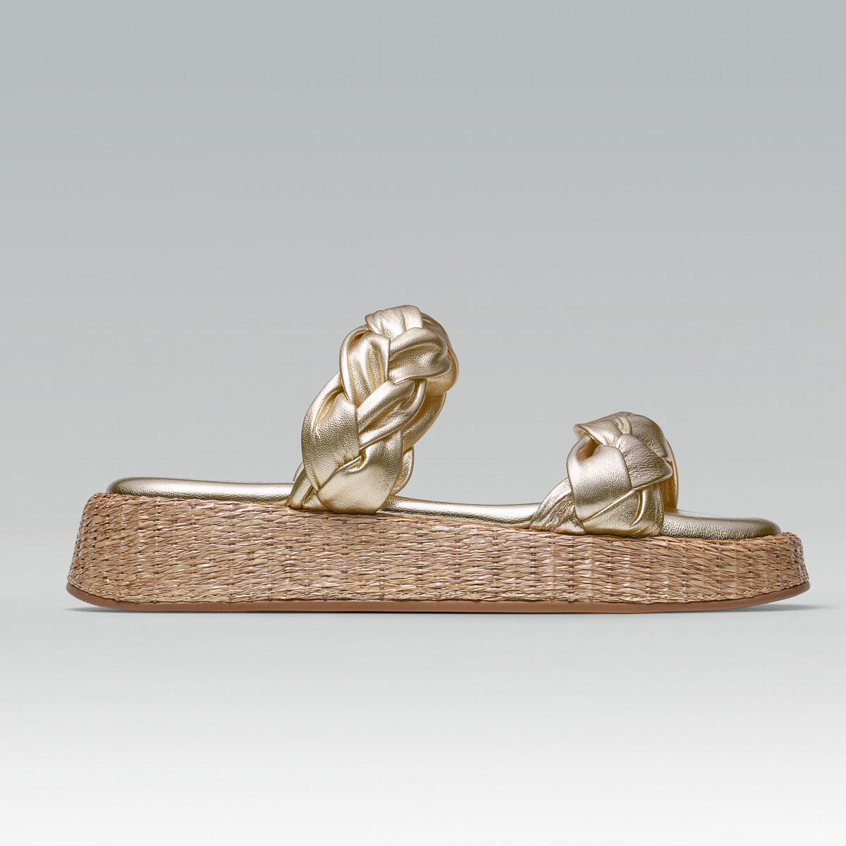 Anabela Flatform Couro Bela Ouro Light — Svarts