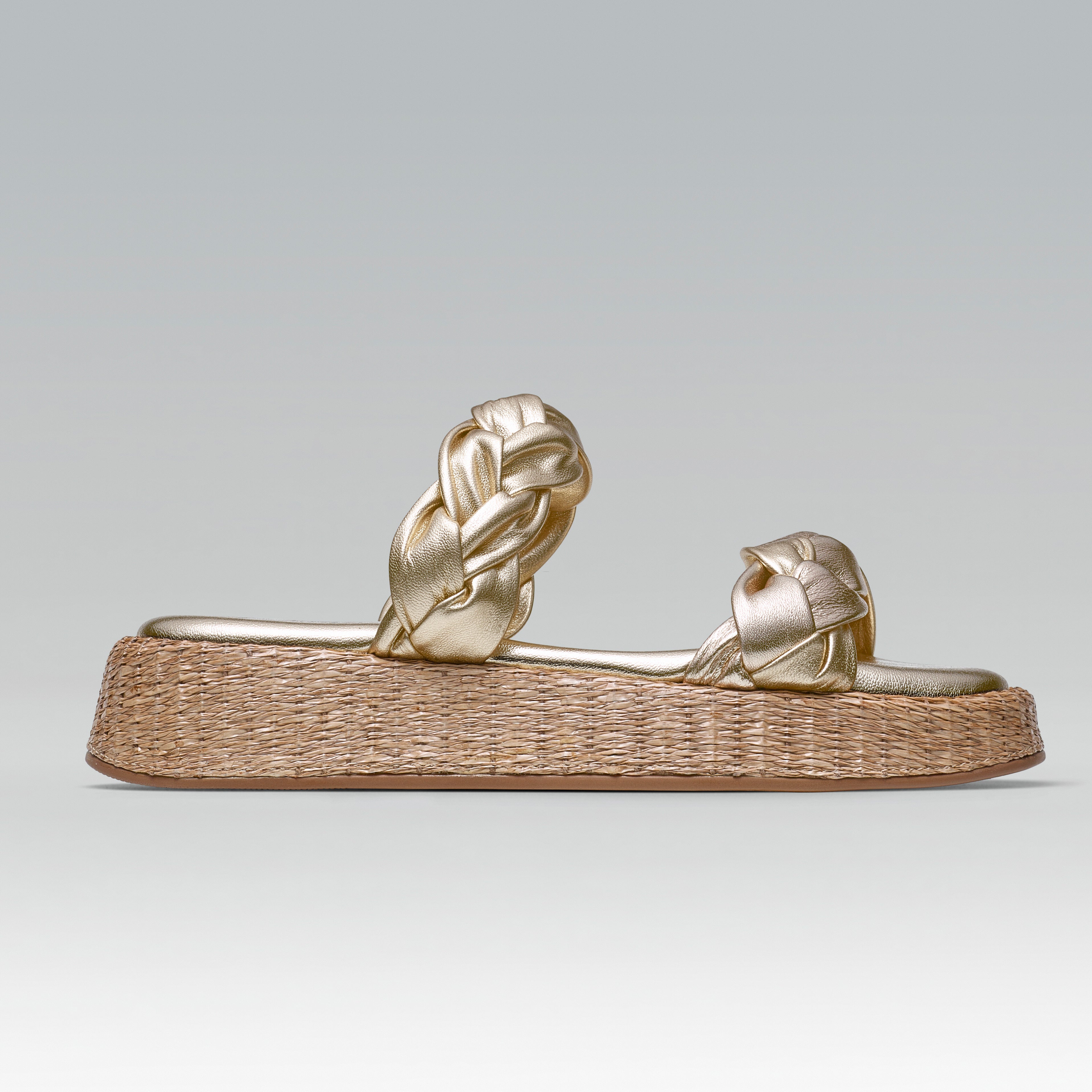 Anabela Flatform Couro Bela Ouro Light