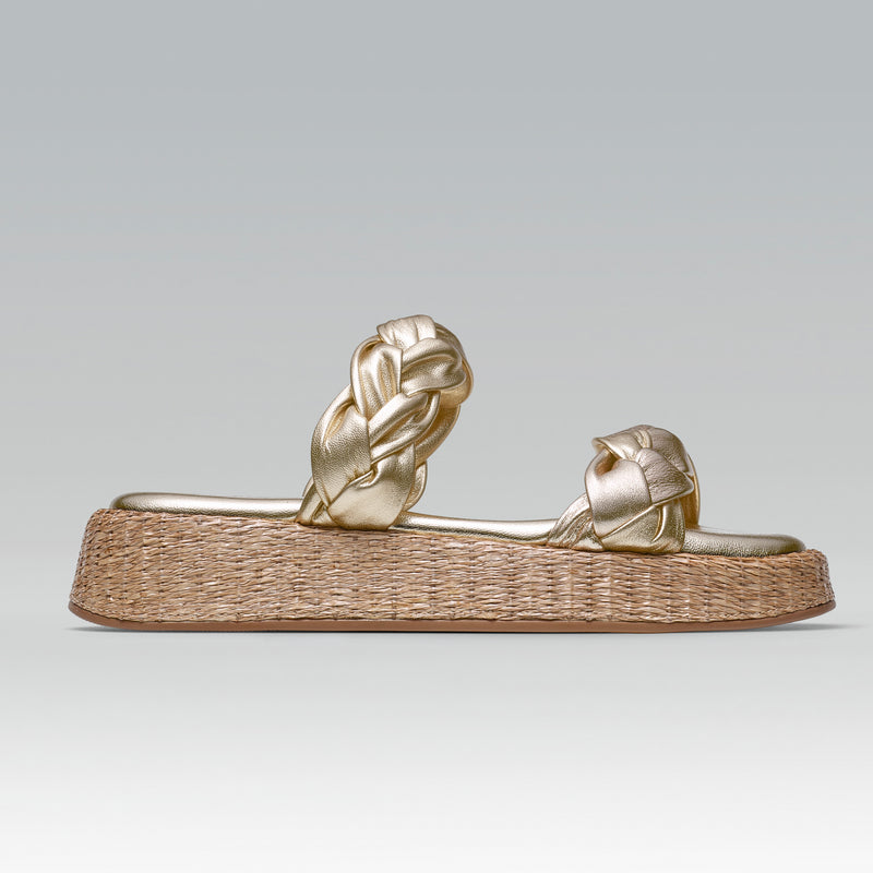 Anabela Flatform Couro Bela Ouro Light — Svarts