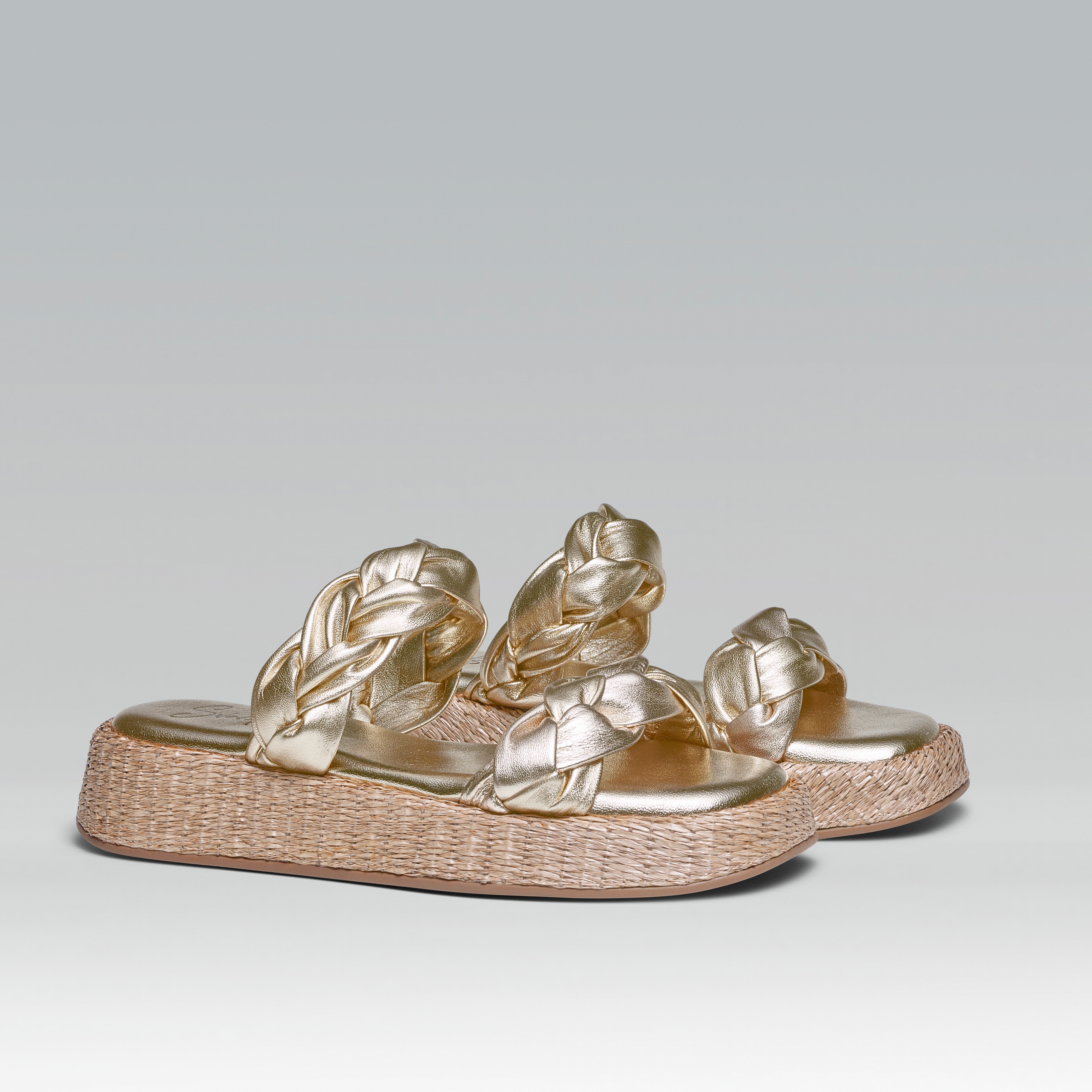 Anabela Flatform Couro Bela Ouro Light