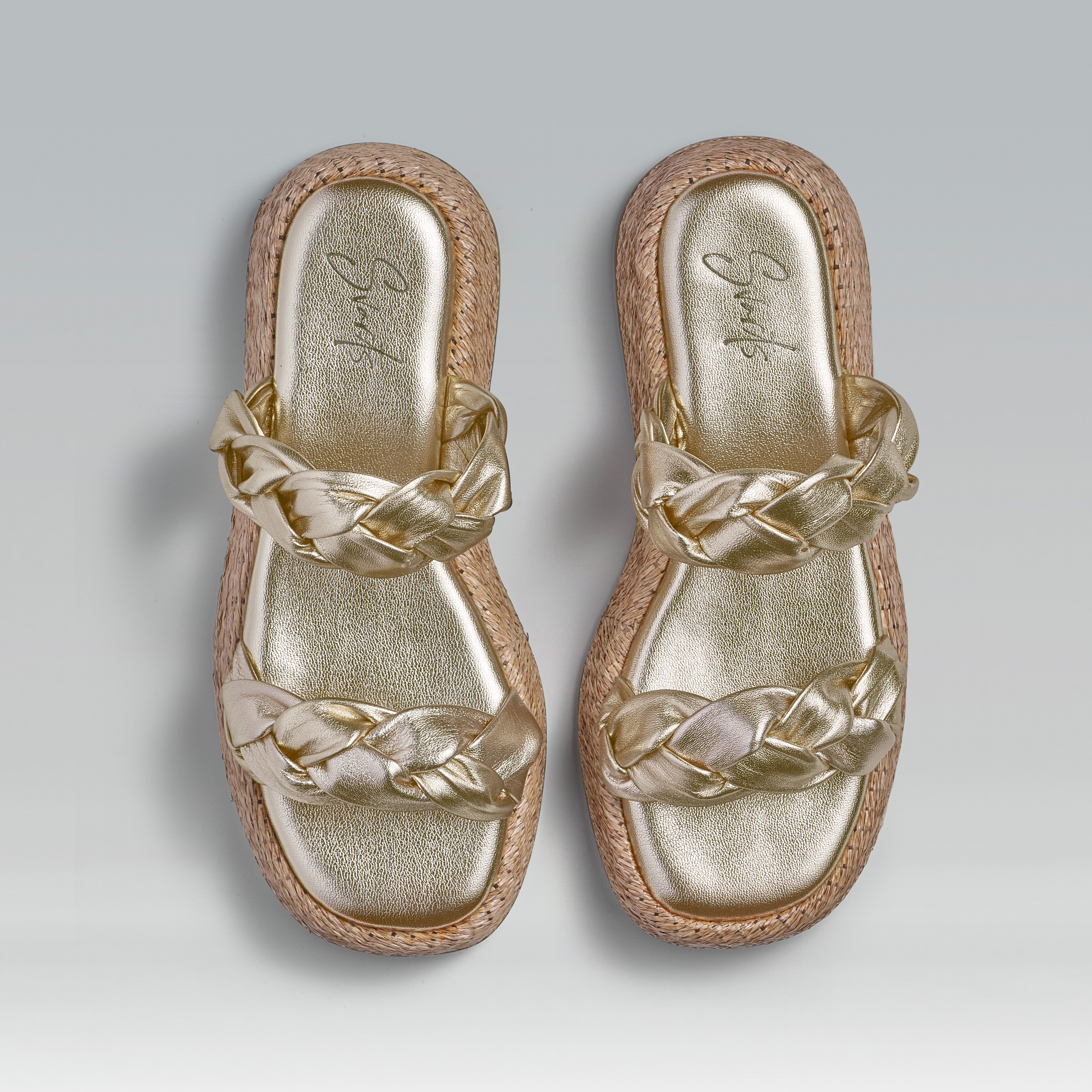 Anabela Flatform Couro Bela Ouro Light