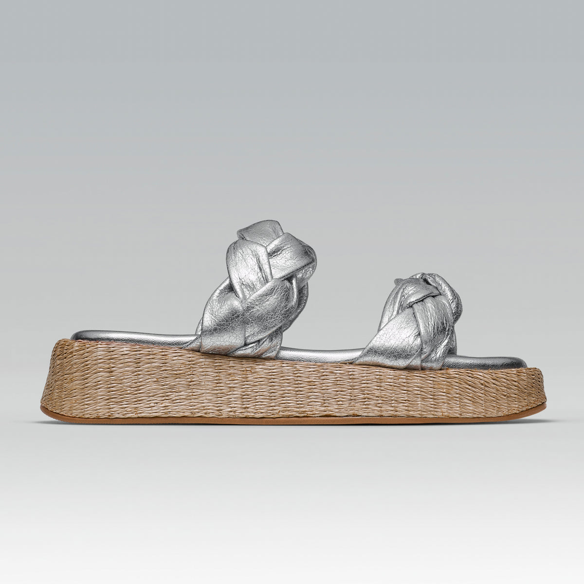 Anabela Flatform Couro Bela Prata — Svarts