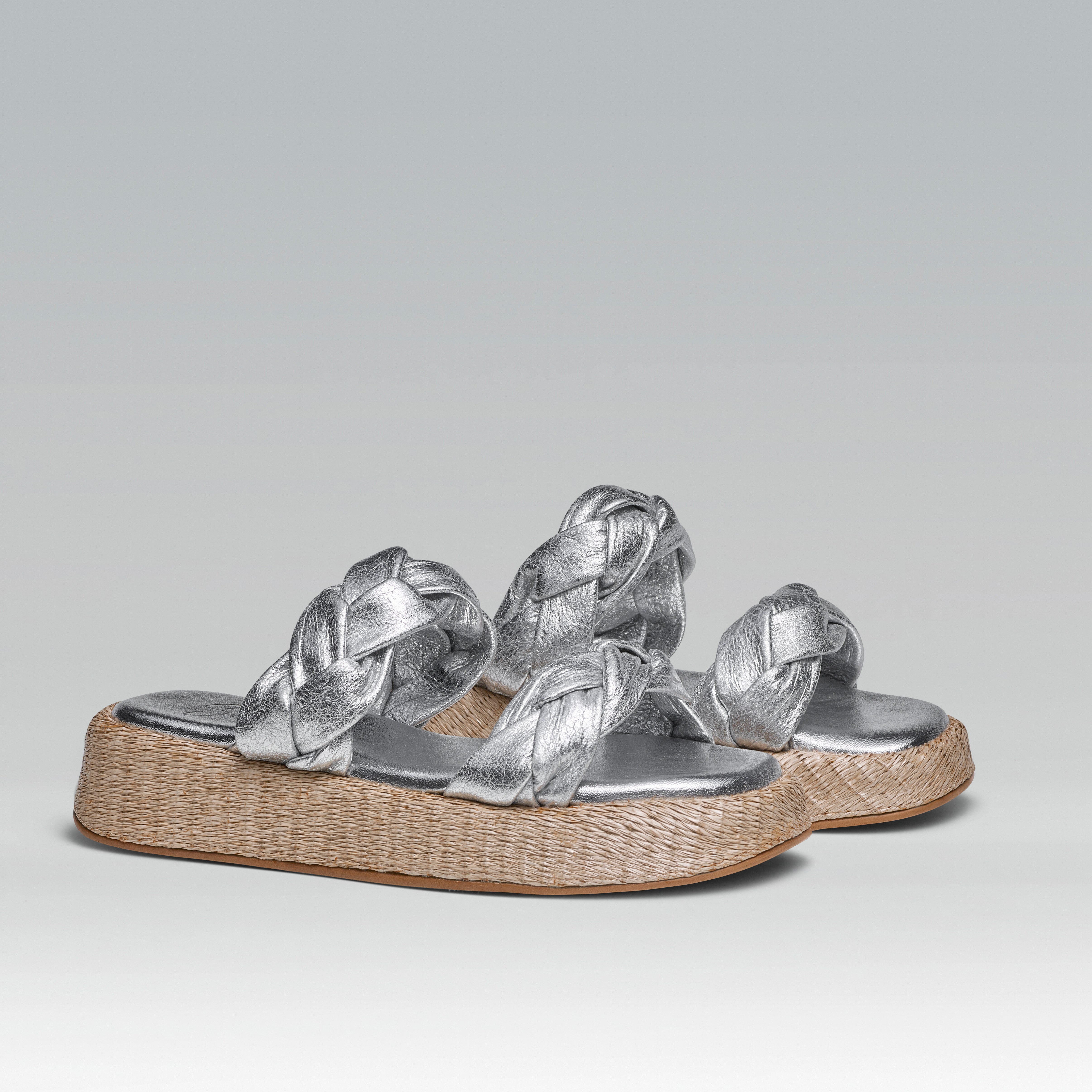 Anabela Flatform Couro Bela Prata