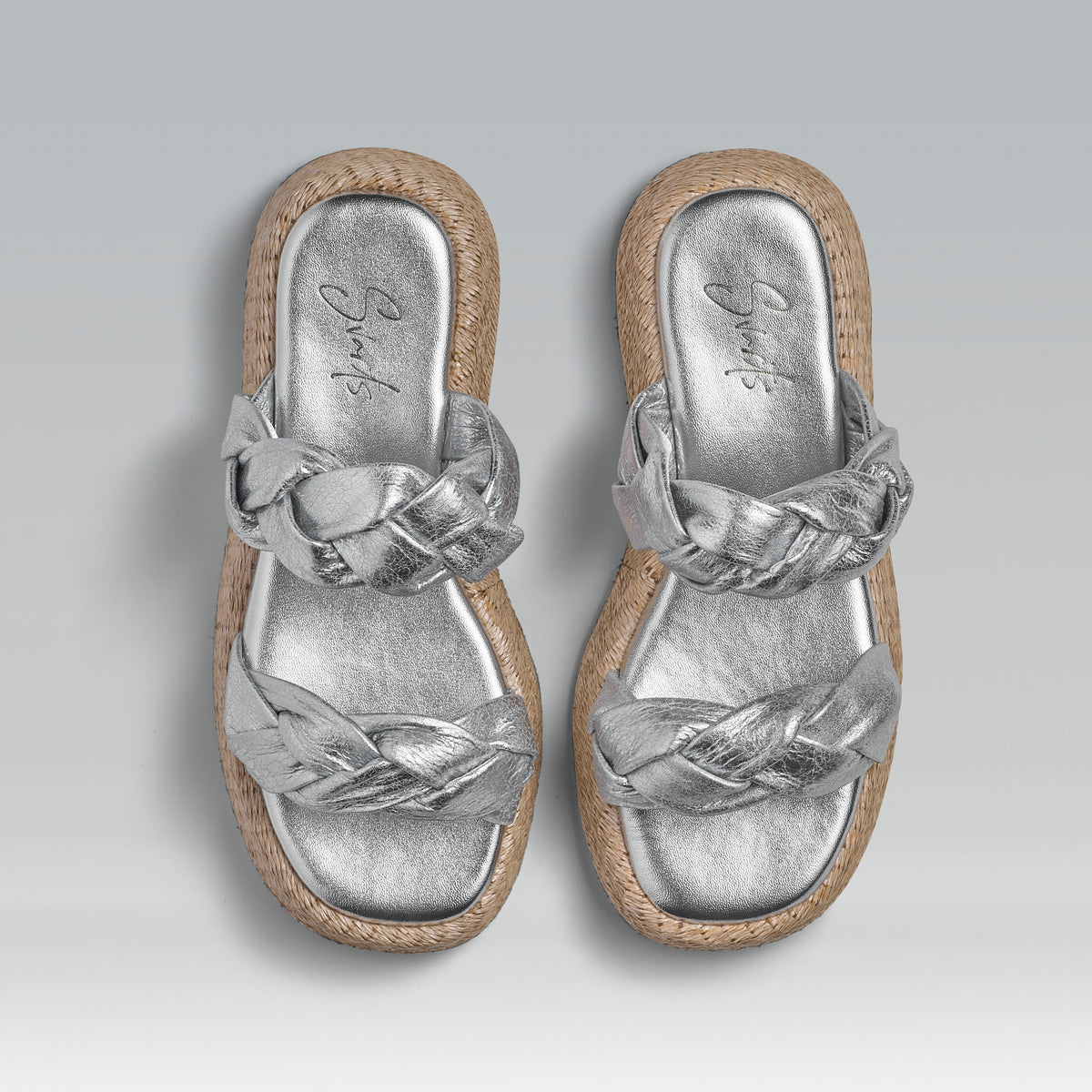 Anabela Flatform Couro Bela Prata