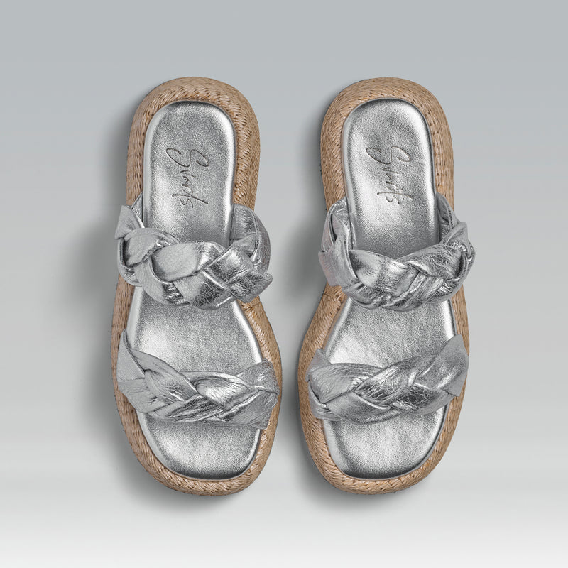 Anabela Flatform Couro Bela Prata