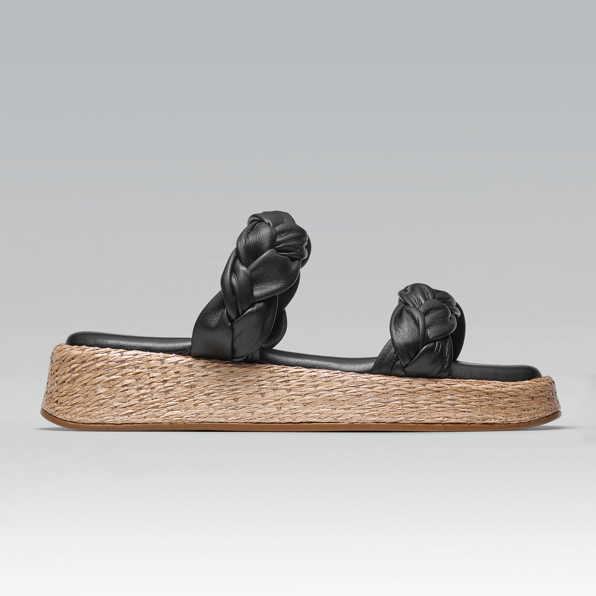 Anabela Flatform Couro Bela Preto — Svarts