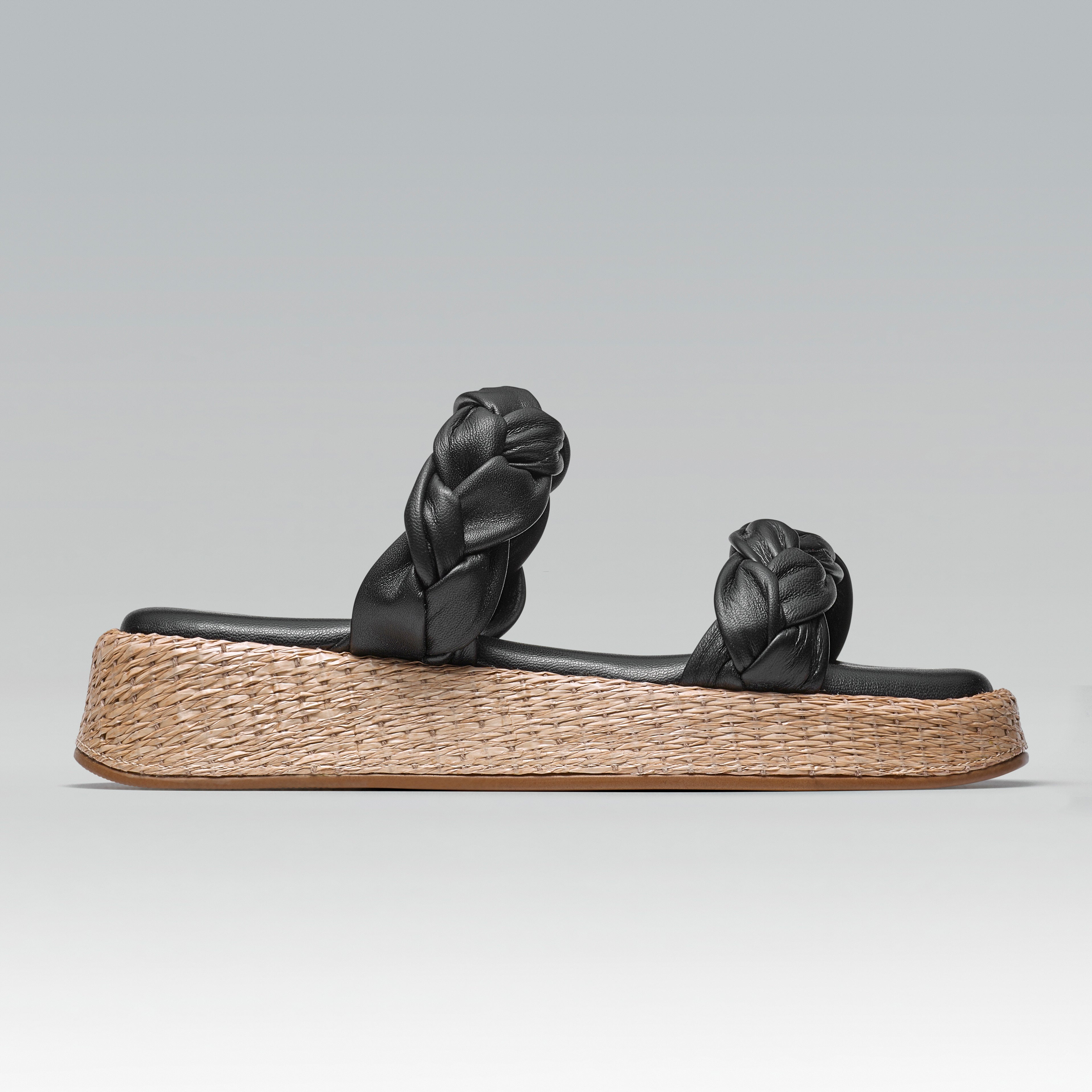 Anabela Flatform Couro Bela Preto