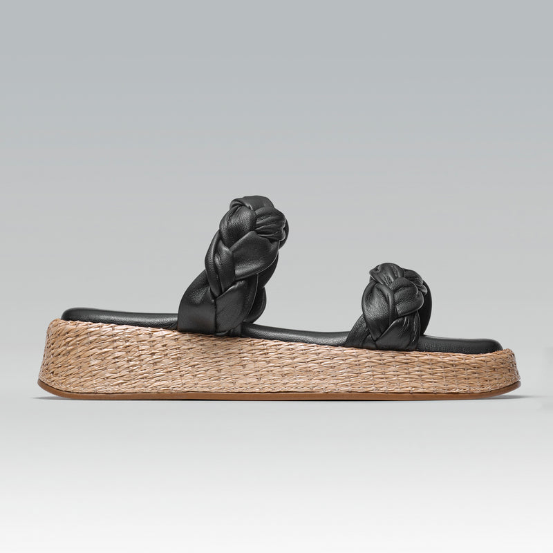 Anabela Flatform Couro Bela Preto — Svarts