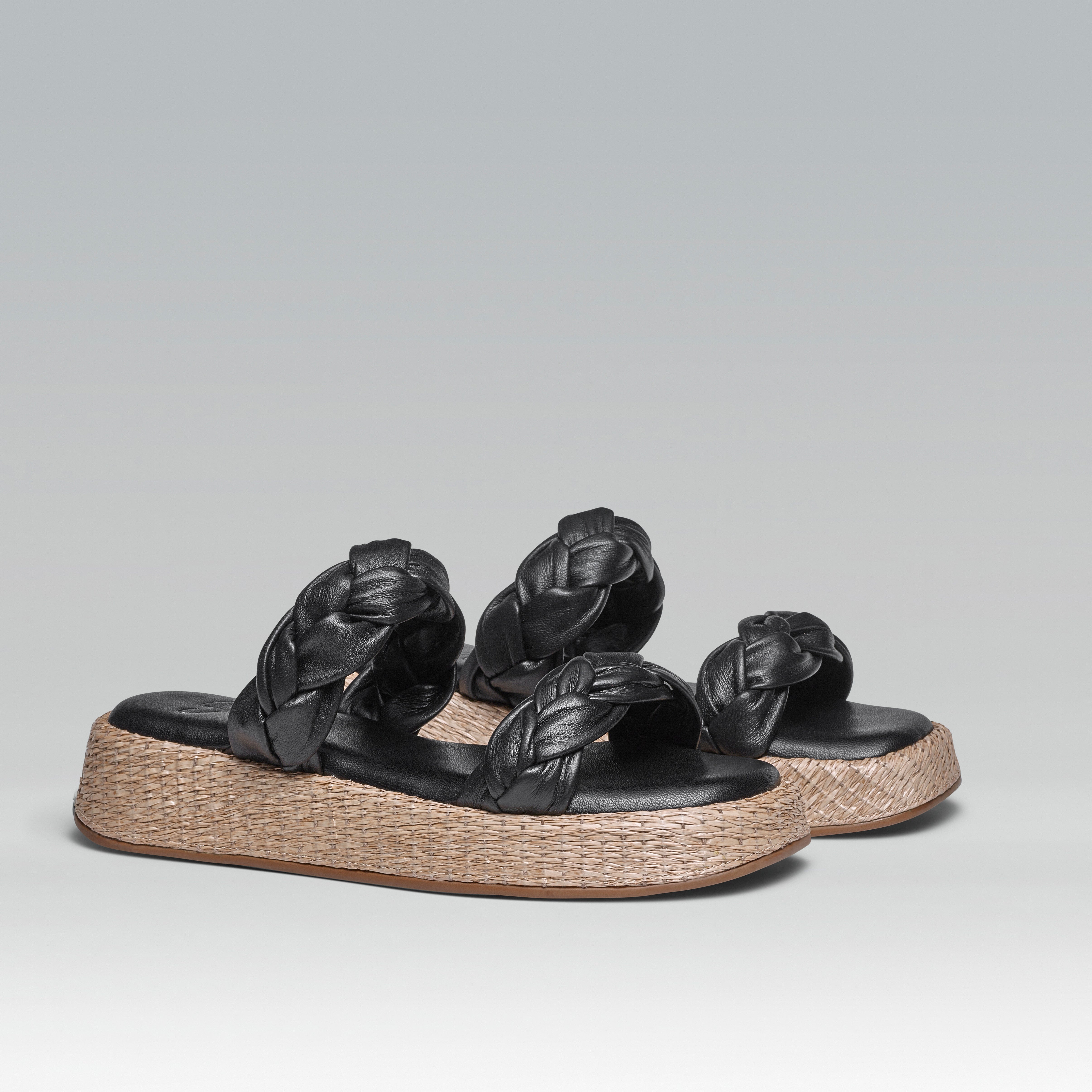 Anabela Flatform Couro Bela Preto