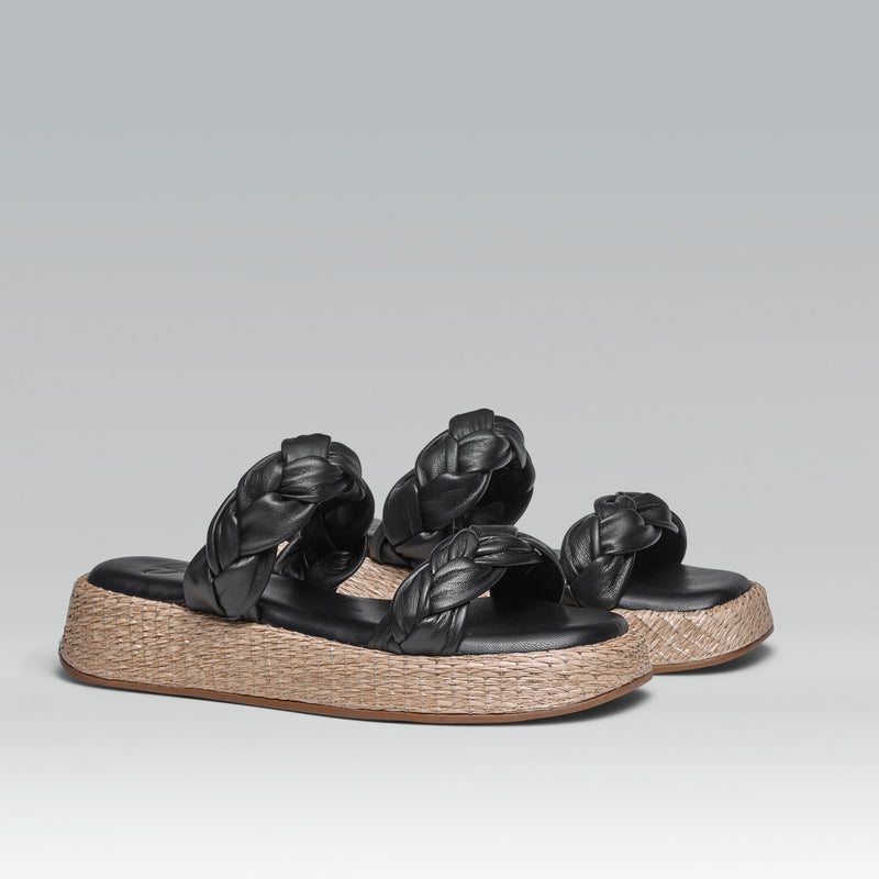 Anabela Flatform Couro Bela Preto