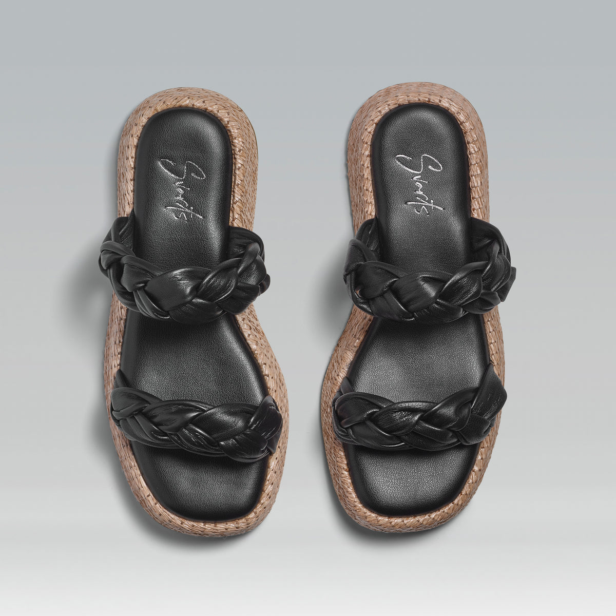Anabela Flatform Couro Bela Preto