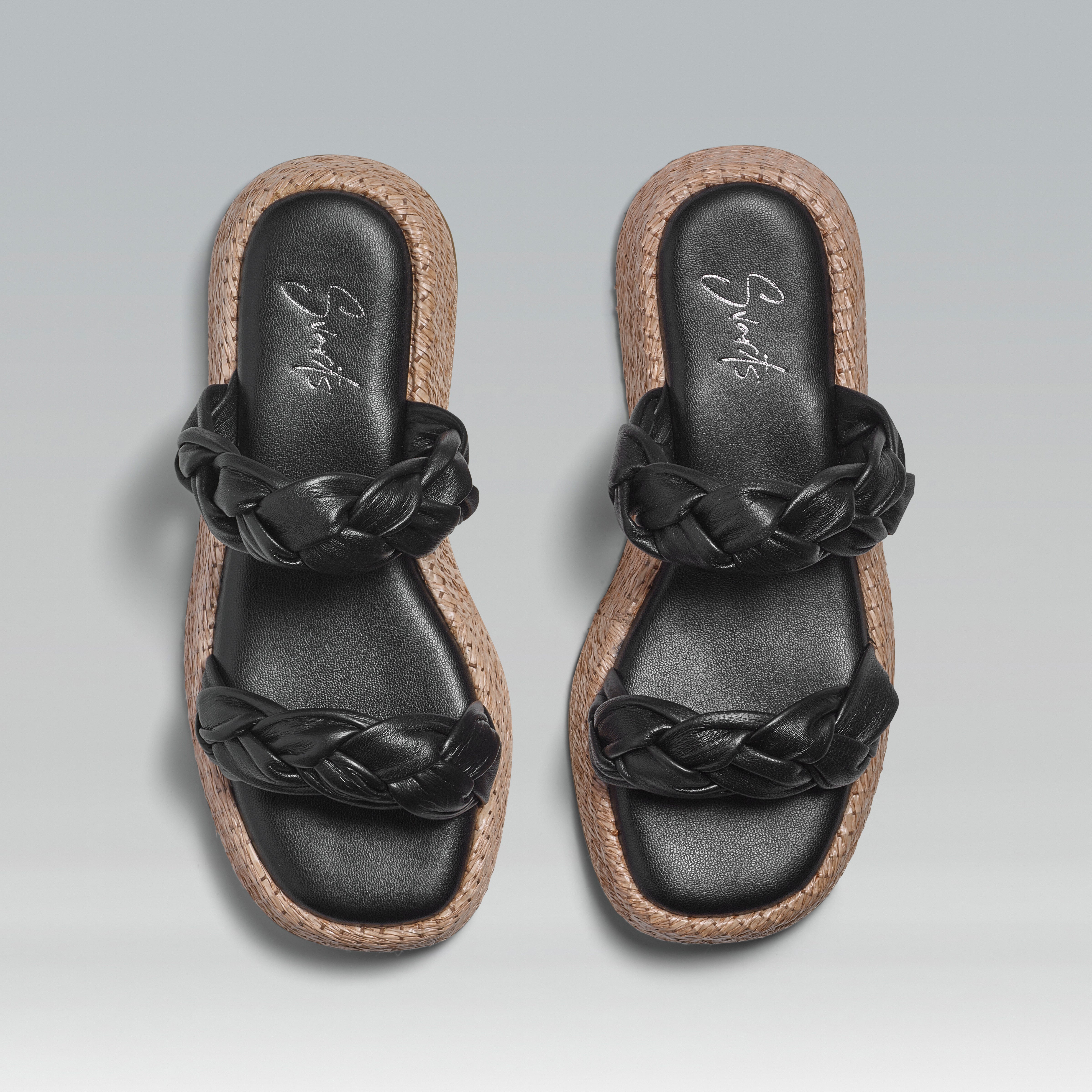 Anabela Flatform Couro Bela Preto