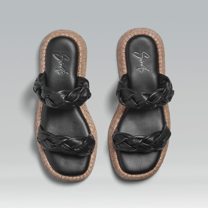 Anabela Flatform Couro Bela Preto