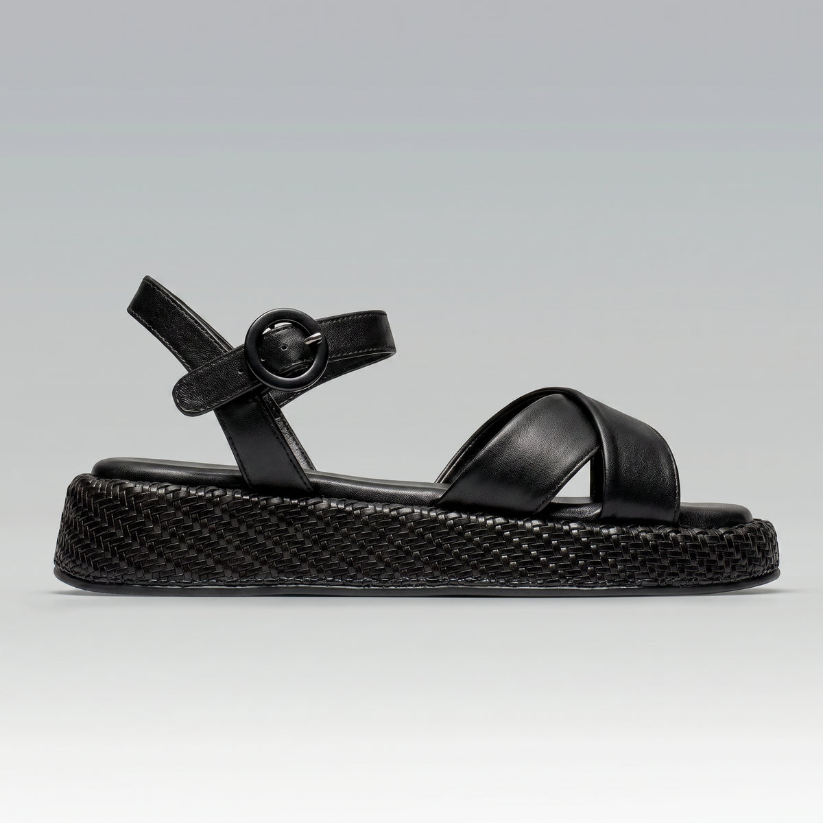 Anabela Flatform Couro Isa Preta — Svarts