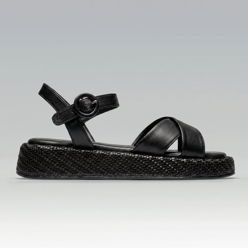 Anabela Flatform Couro Isa Preta — Svarts