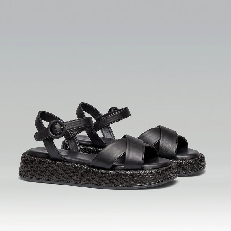 Anabela Flatform Couro Isa Preta