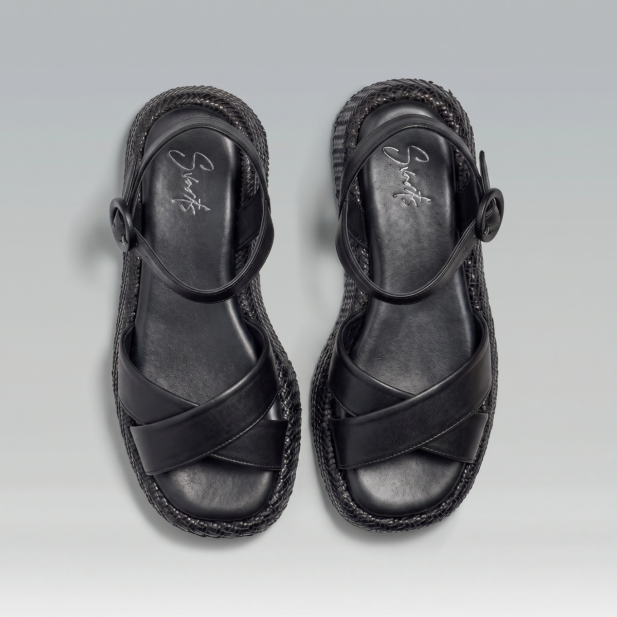 Anabela Flatform Couro Isa Preta