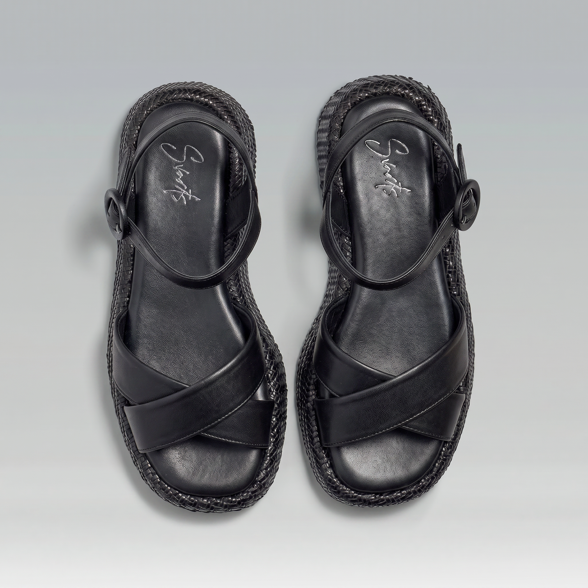 Anabela Flatform Couro Isa Preta