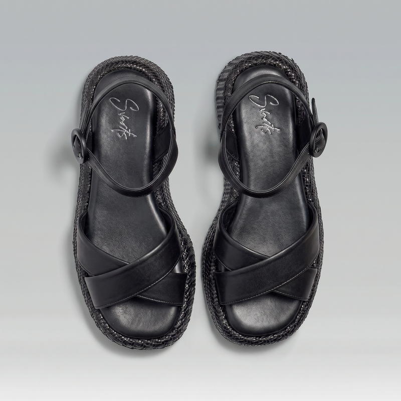 Anabela Flatform Couro Isa Preta