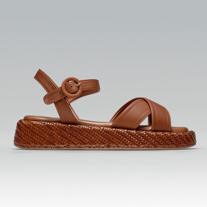 Anabela Flatform Couro Isa Whisky — Svarts