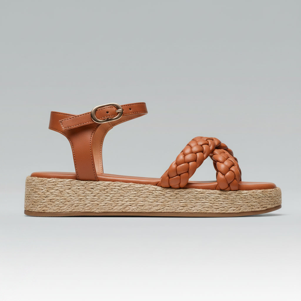 Anabela Flatform Couro Trançado Duda Laranja — Svarts