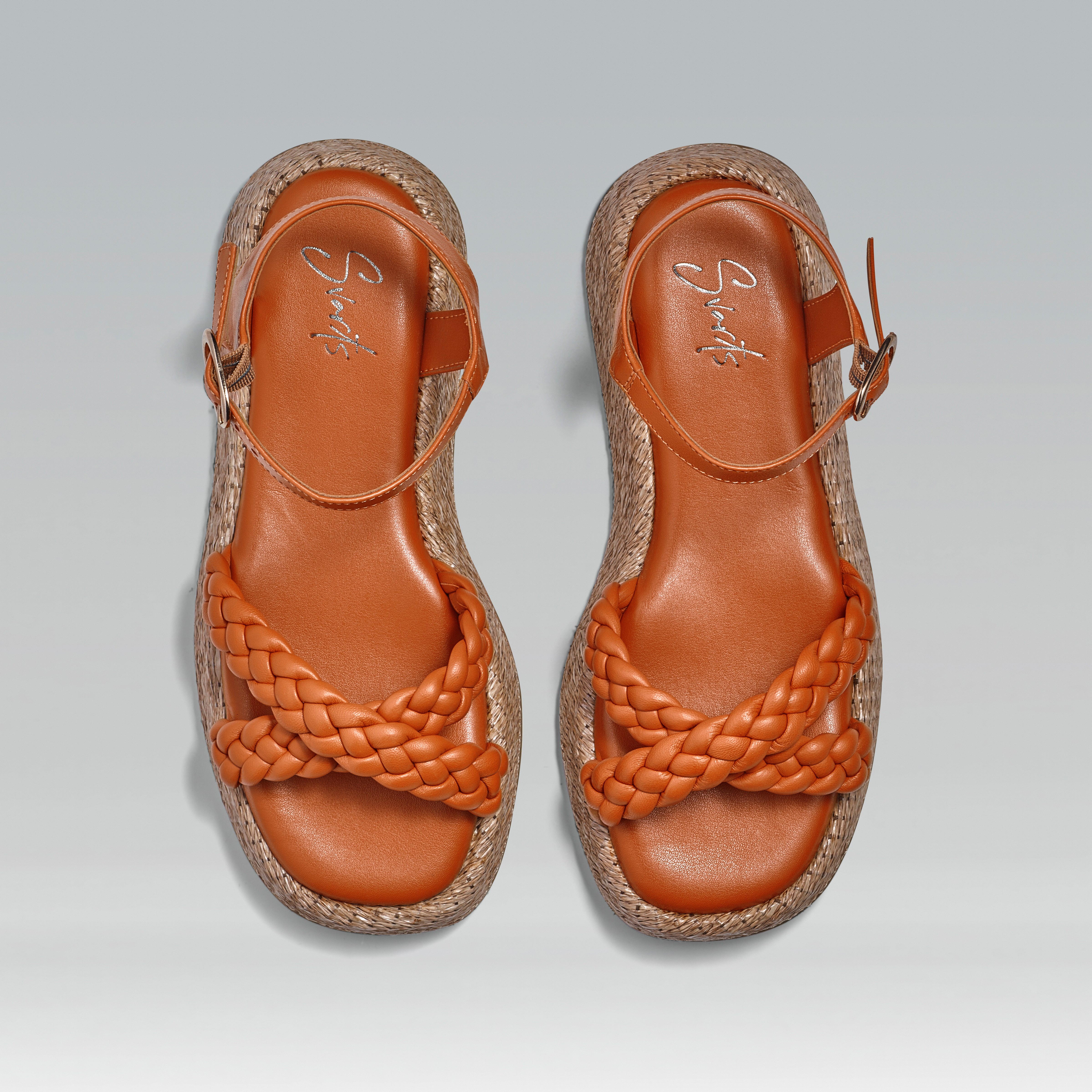 Anabela Flatform Couro Trançado Duda Laranja