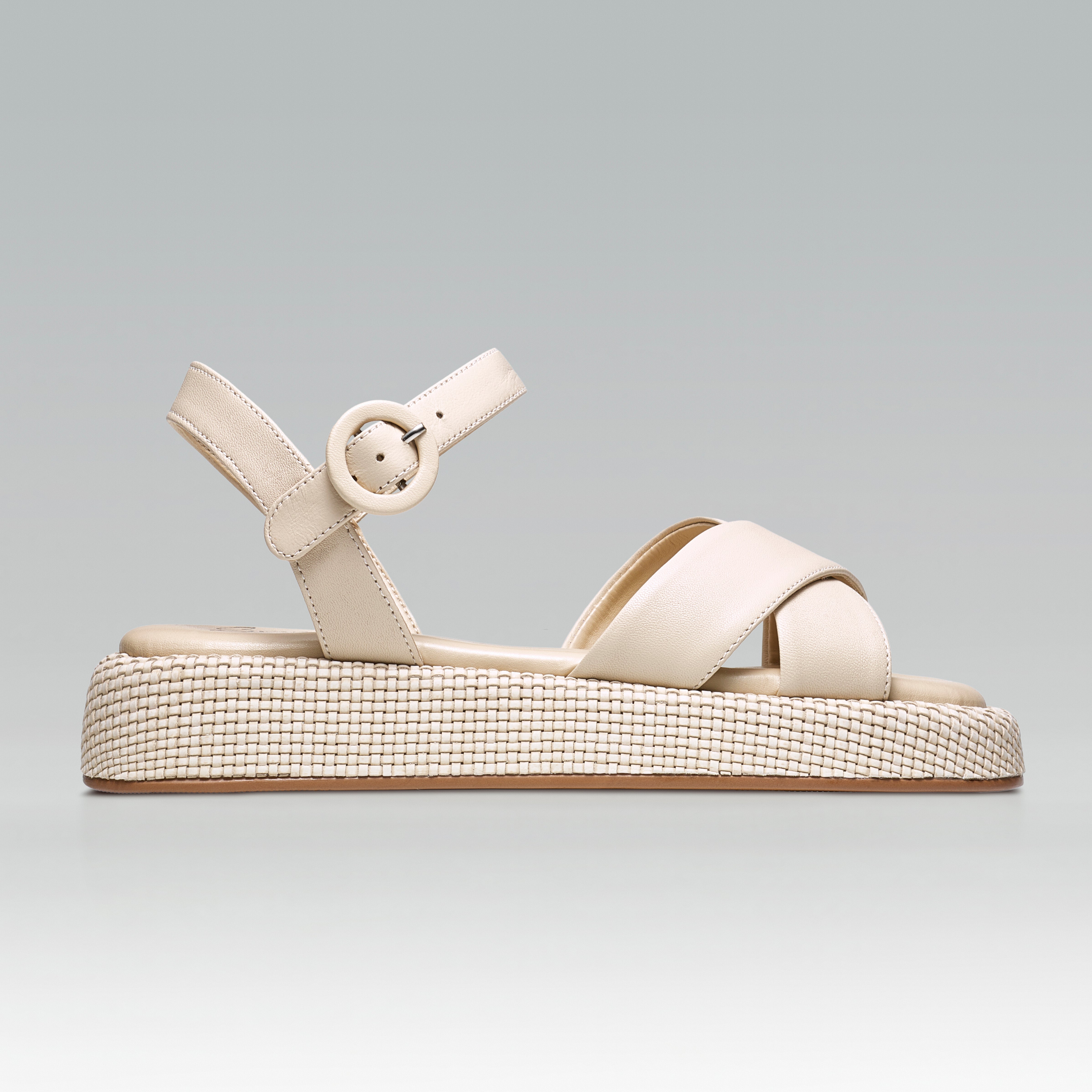 Anabela Flatform Couro Isa Natural
