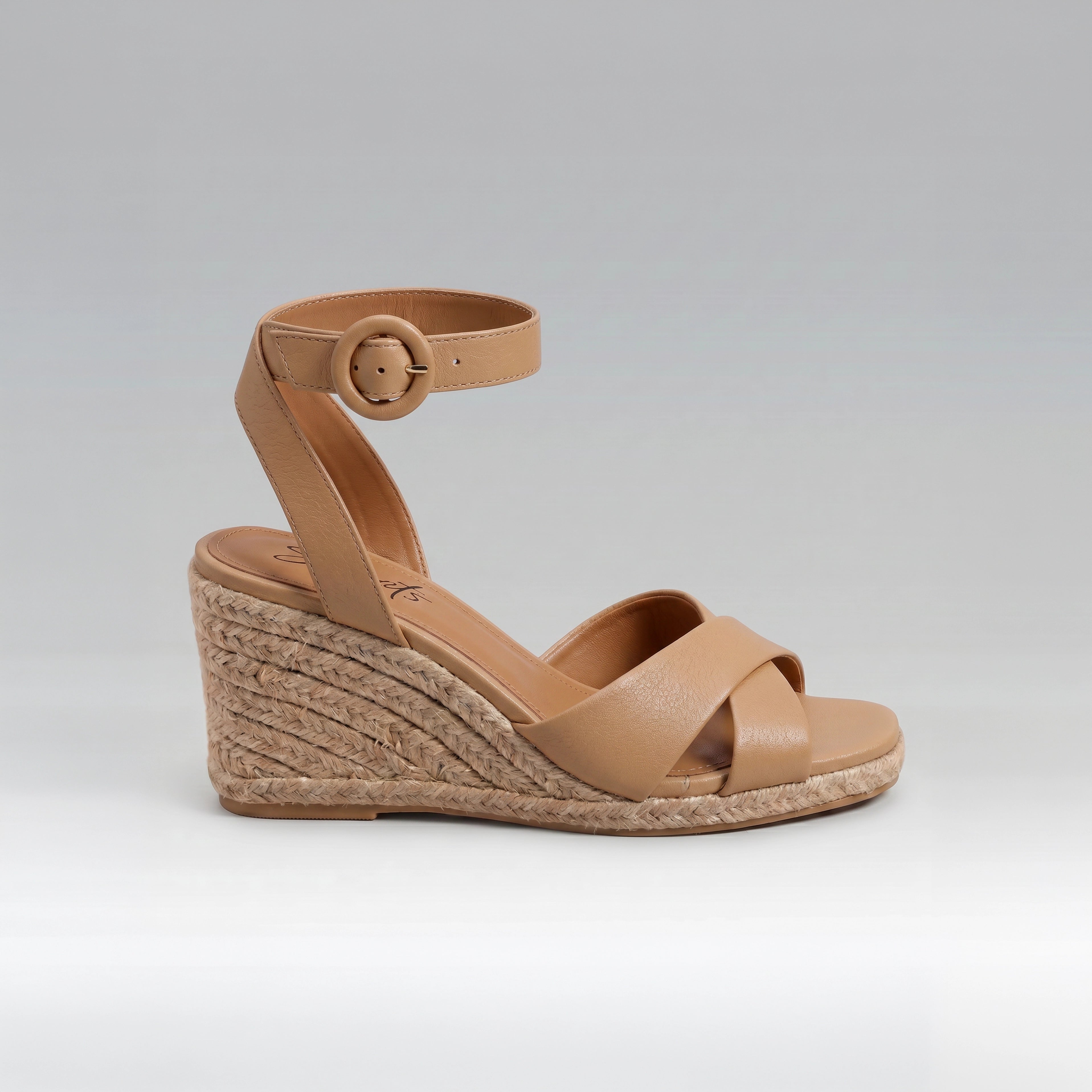 Sandália Anabela Chloé Couro Legítimo e Corda Camel