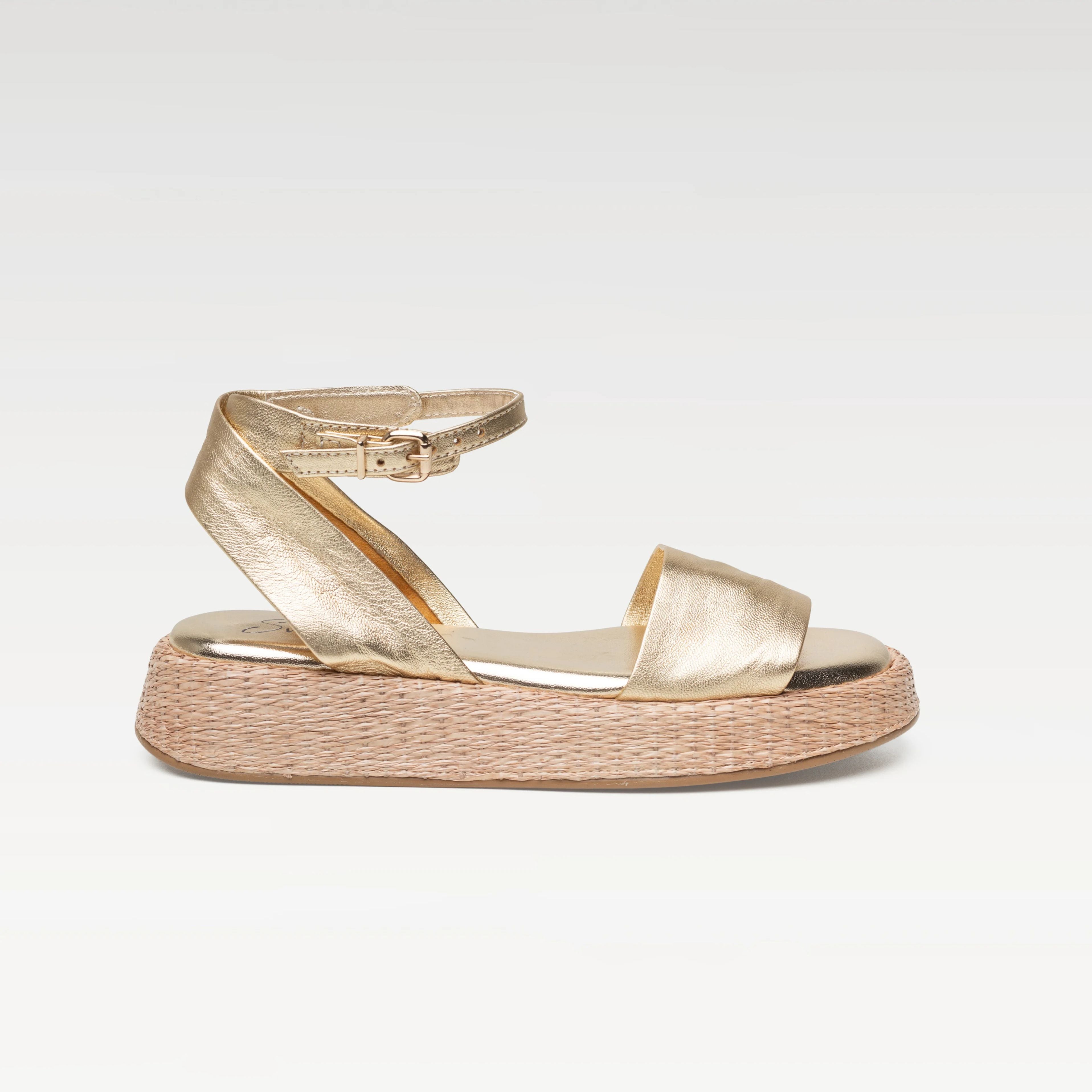 Anabela Flatform Couro Ana Ouro light