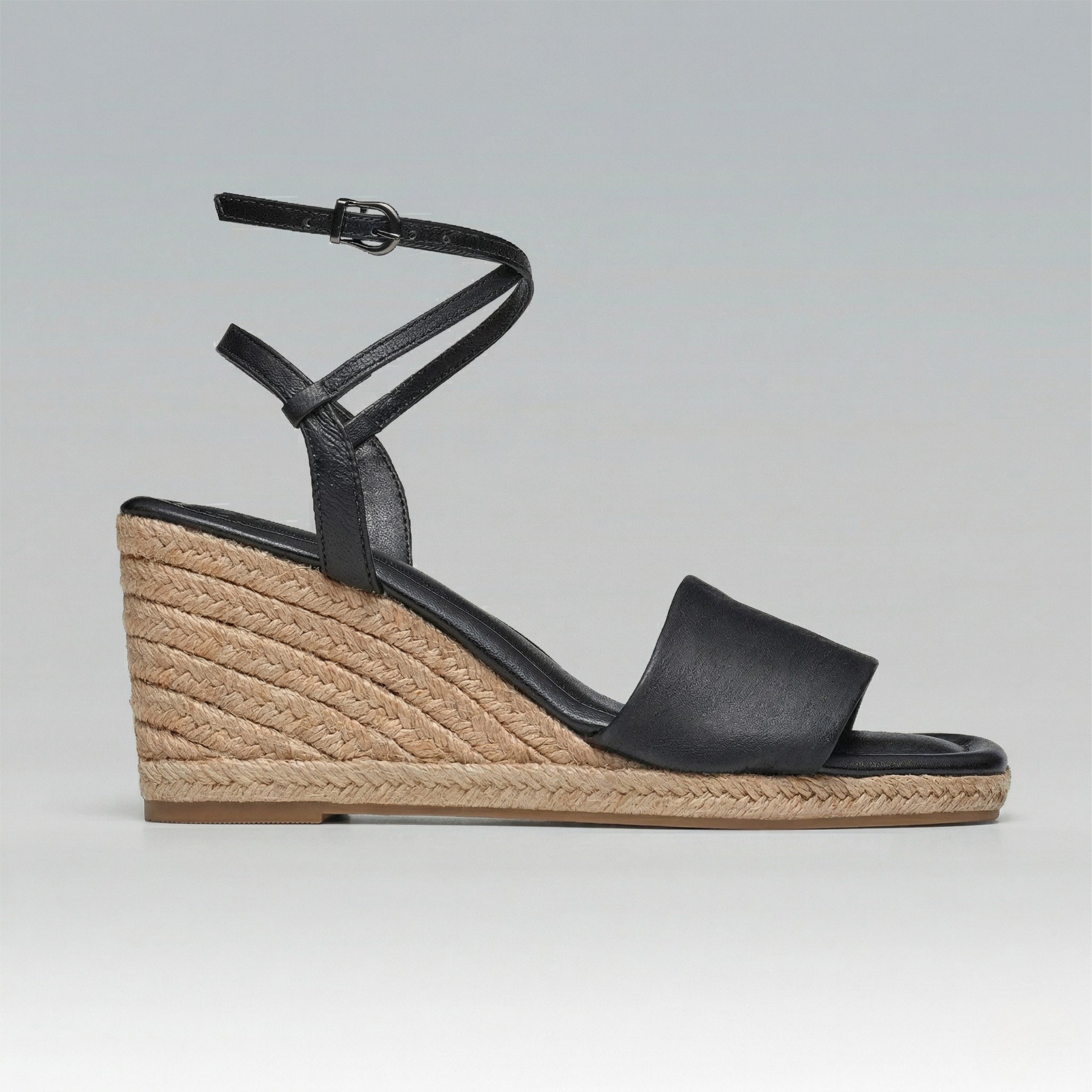 Anabela Couro Corda Tira Marina Preto