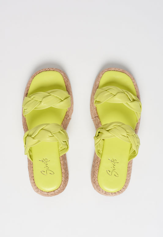 Anabela Flatform Couro Bela Amarelo Citron