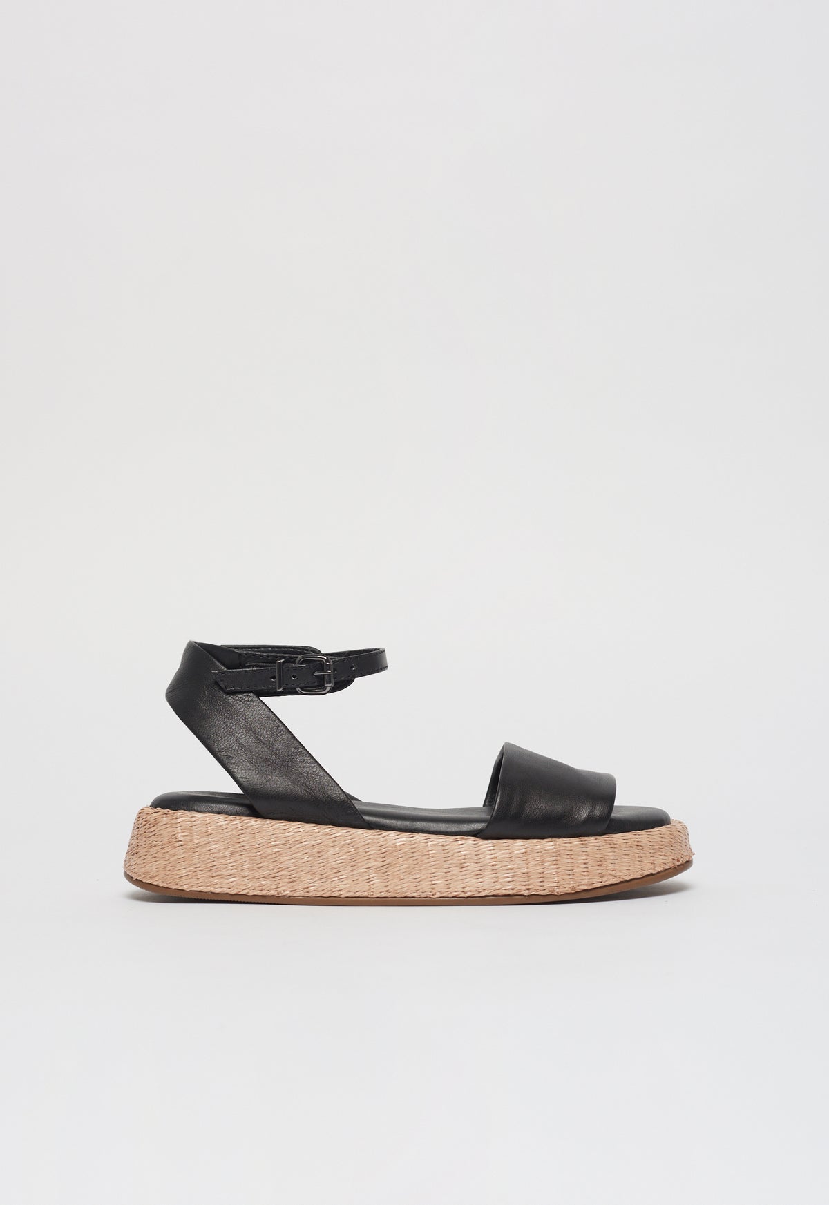 Anabela Flatform Couro Ana Preto